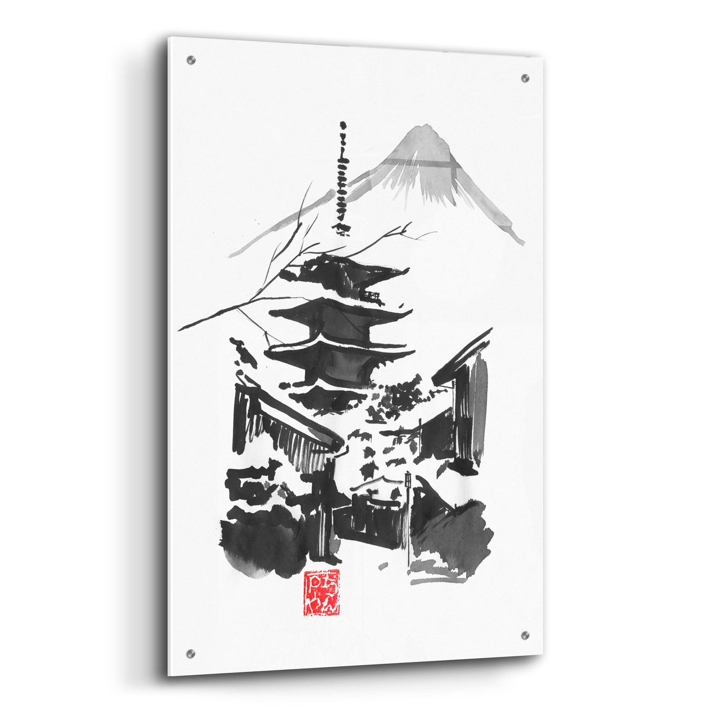 Epic Art 'Fuji San And Temple' by Pechane, Acrylic Glass Wall Art,24x36