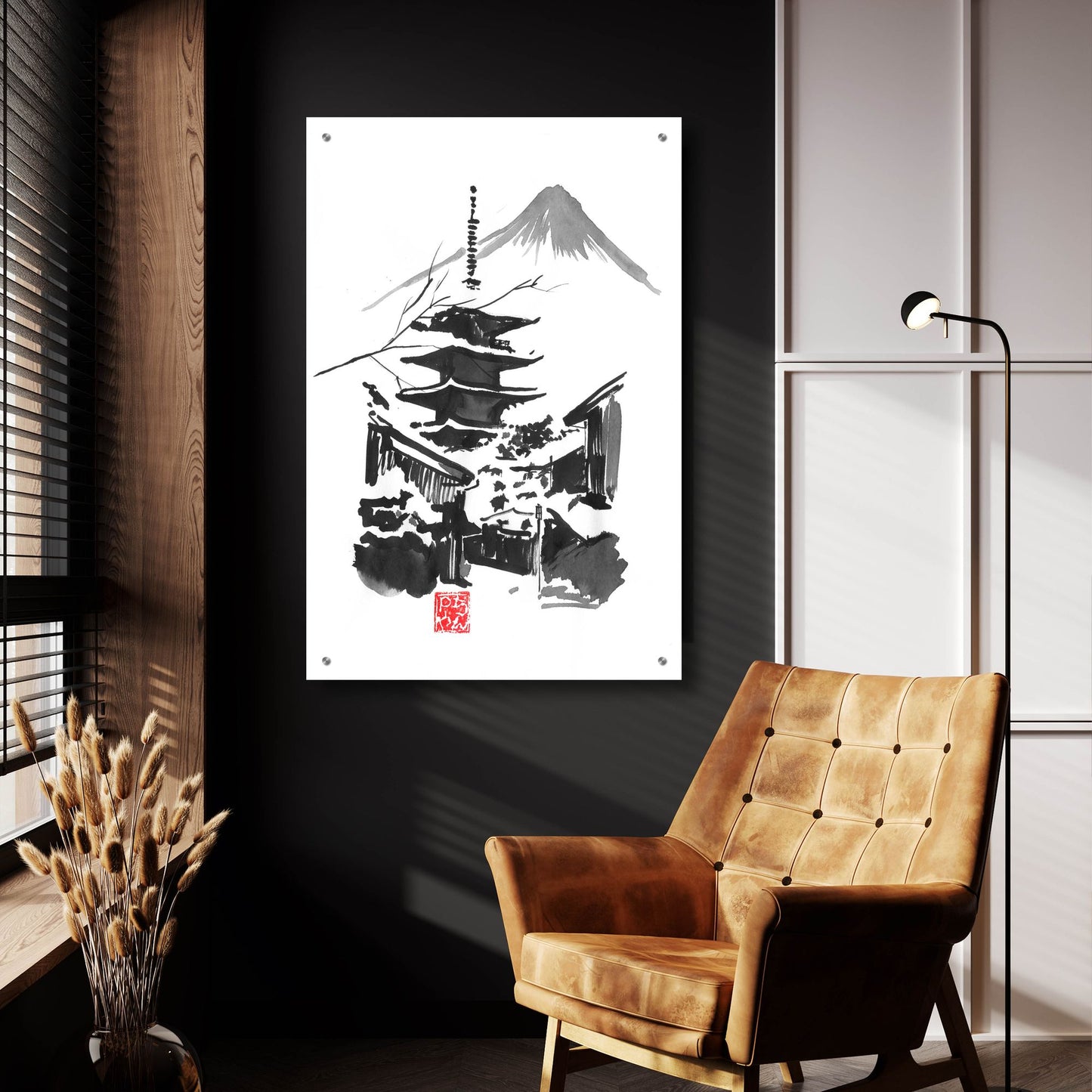 Epic Art 'Fuji San And Temple' by Pechane, Acrylic Glass Wall Art,24x36