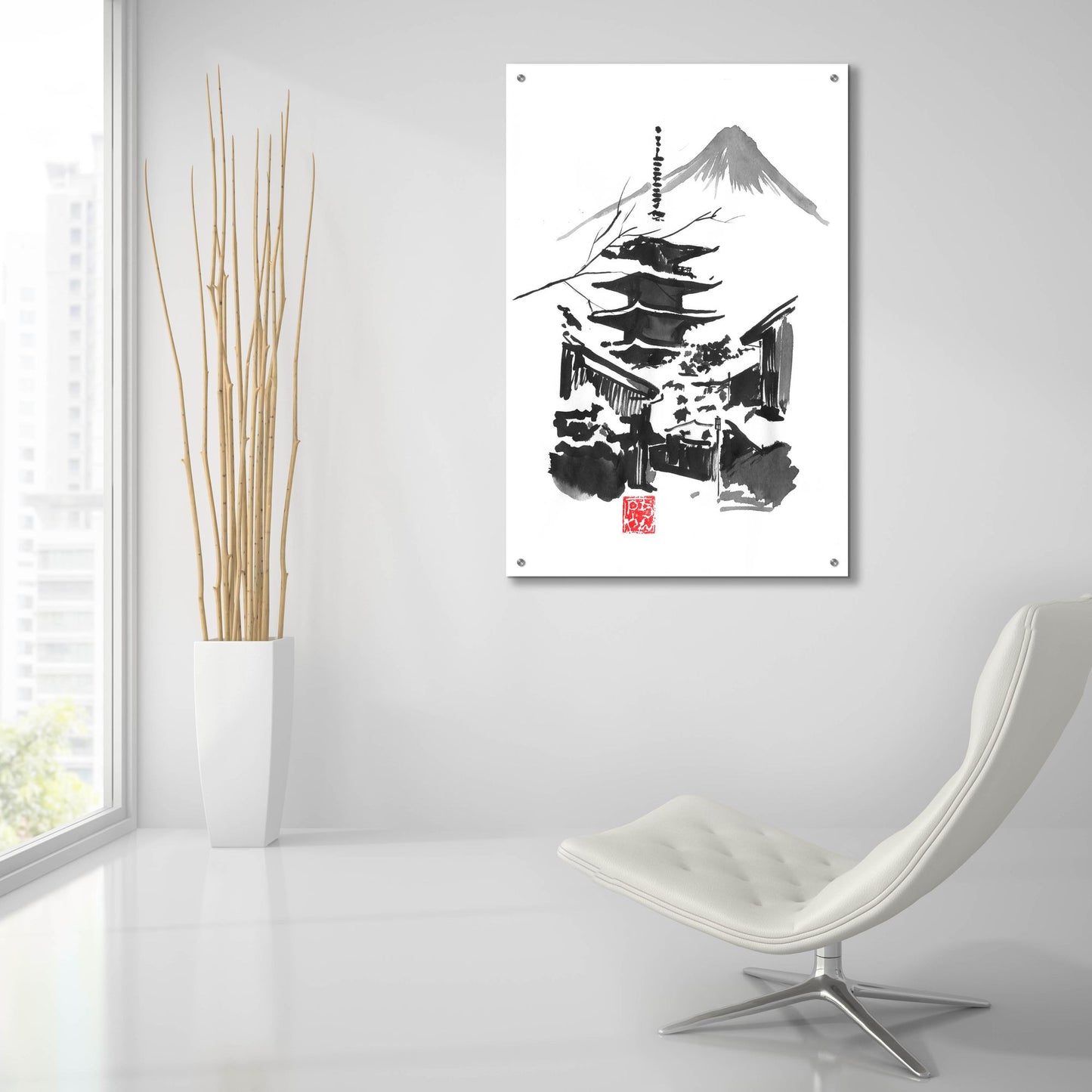 Epic Art 'Fuji San And Temple' by Pechane, Acrylic Glass Wall Art,24x36