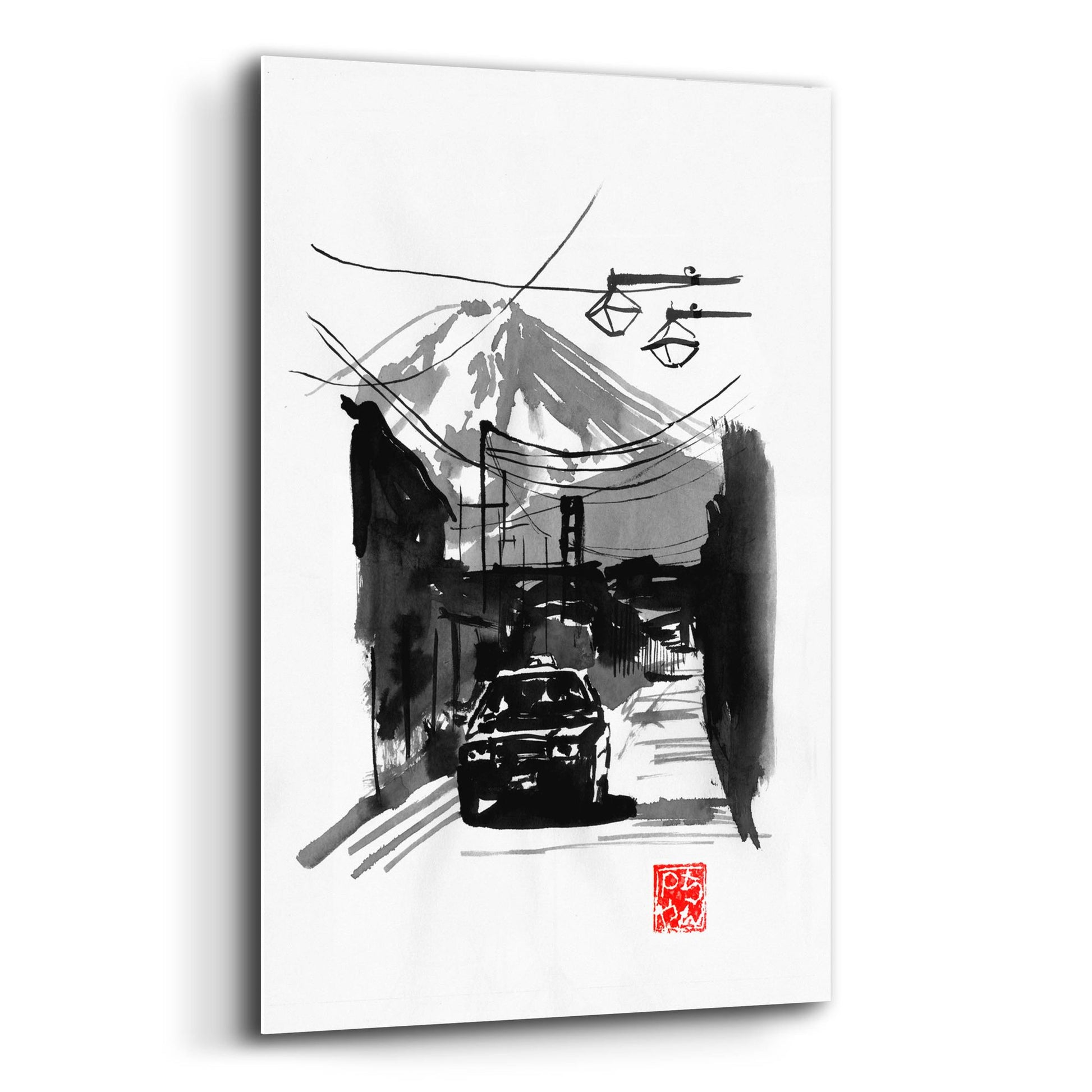 Epic Art 'Fujiyoshida And Car' by Pechane, Acrylic Glass Wall Art,12x16