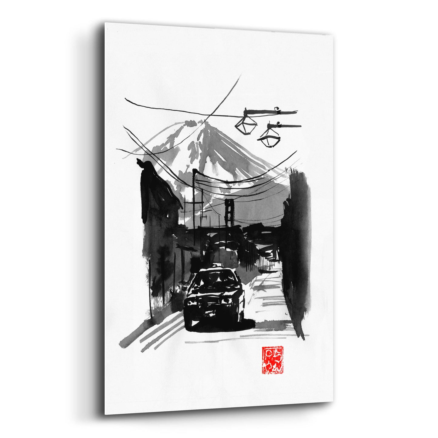 Epic Art 'Fujiyoshida And Car' by Pechane, Acrylic Glass Wall Art,16x24