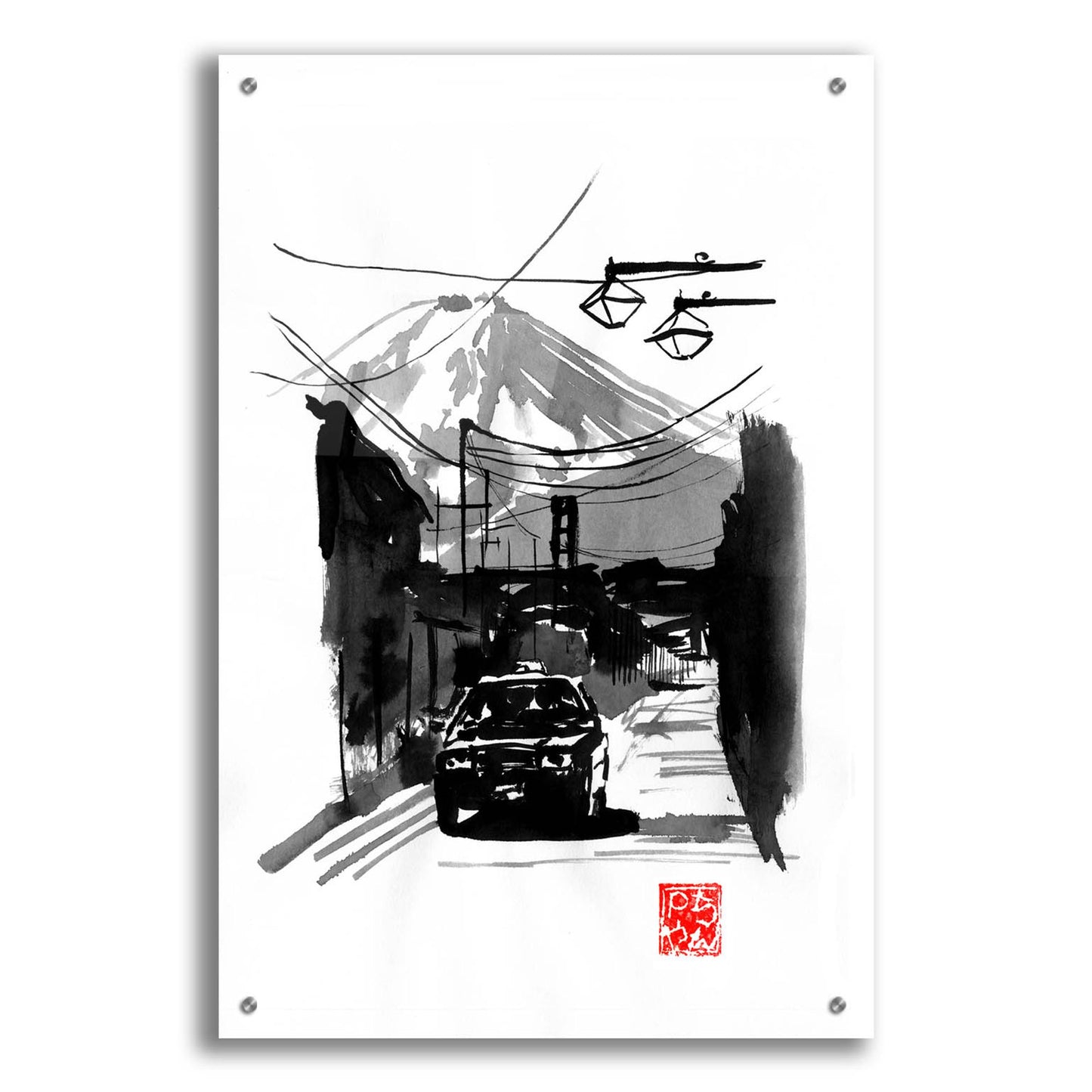 Epic Art 'Fujiyoshida And Car' by Pechane, Acrylic Glass Wall Art,24x36