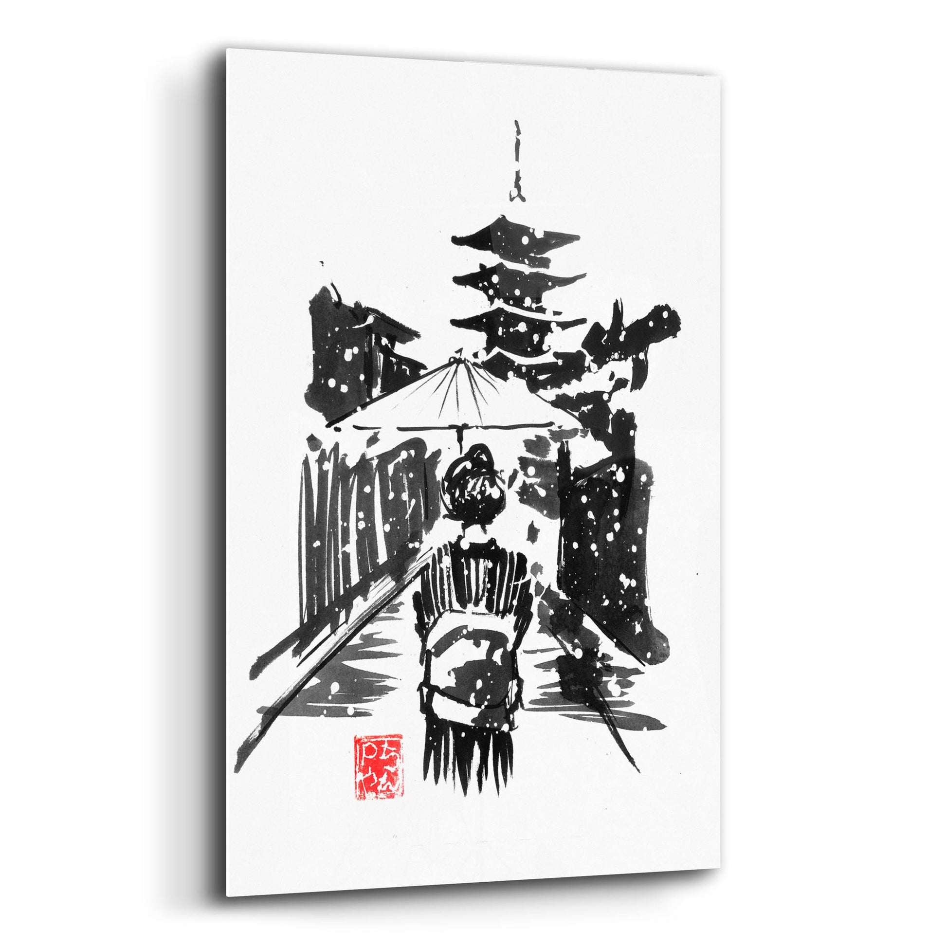 Epic Art 'Geisha In The Snow' by Pechane, Acrylic Glass Wall Art,12x16