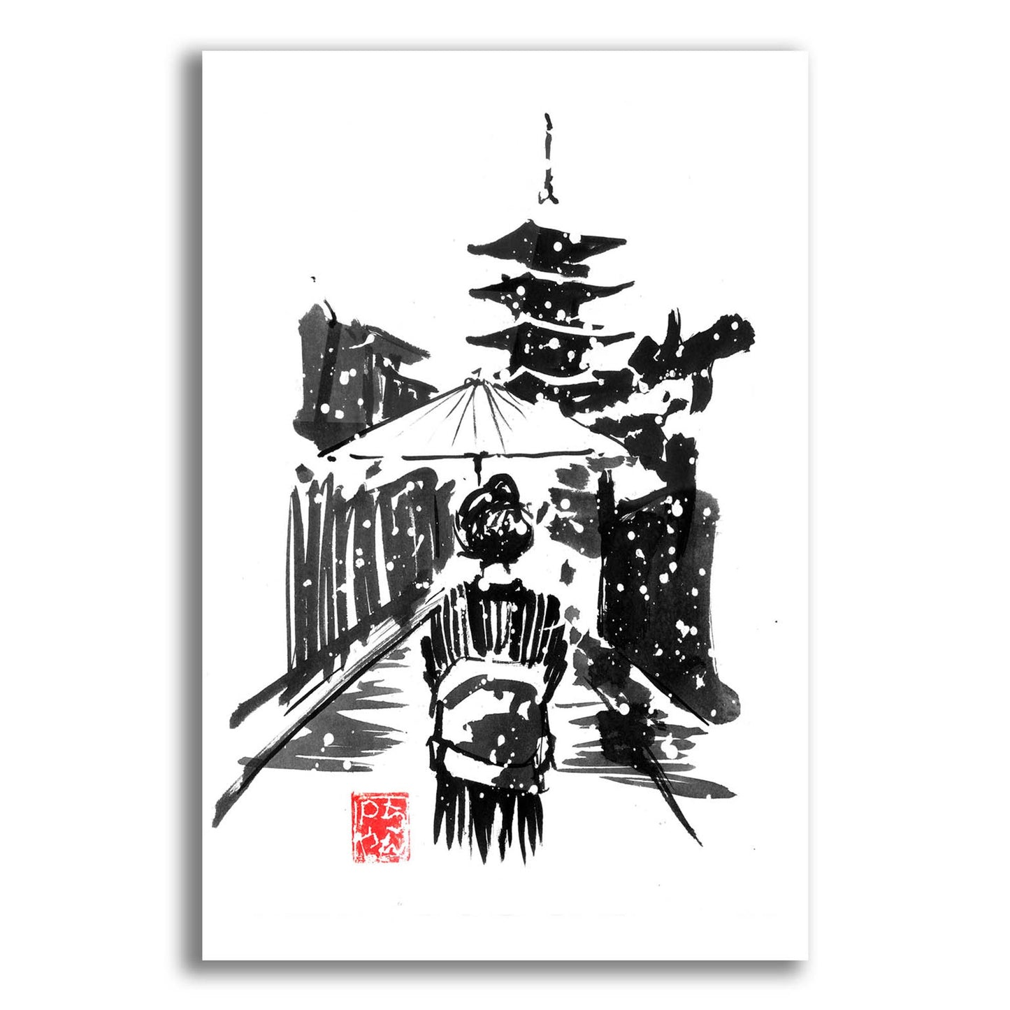 Epic Art 'Geisha In The Snow' by Pechane, Acrylic Glass Wall Art,12x16