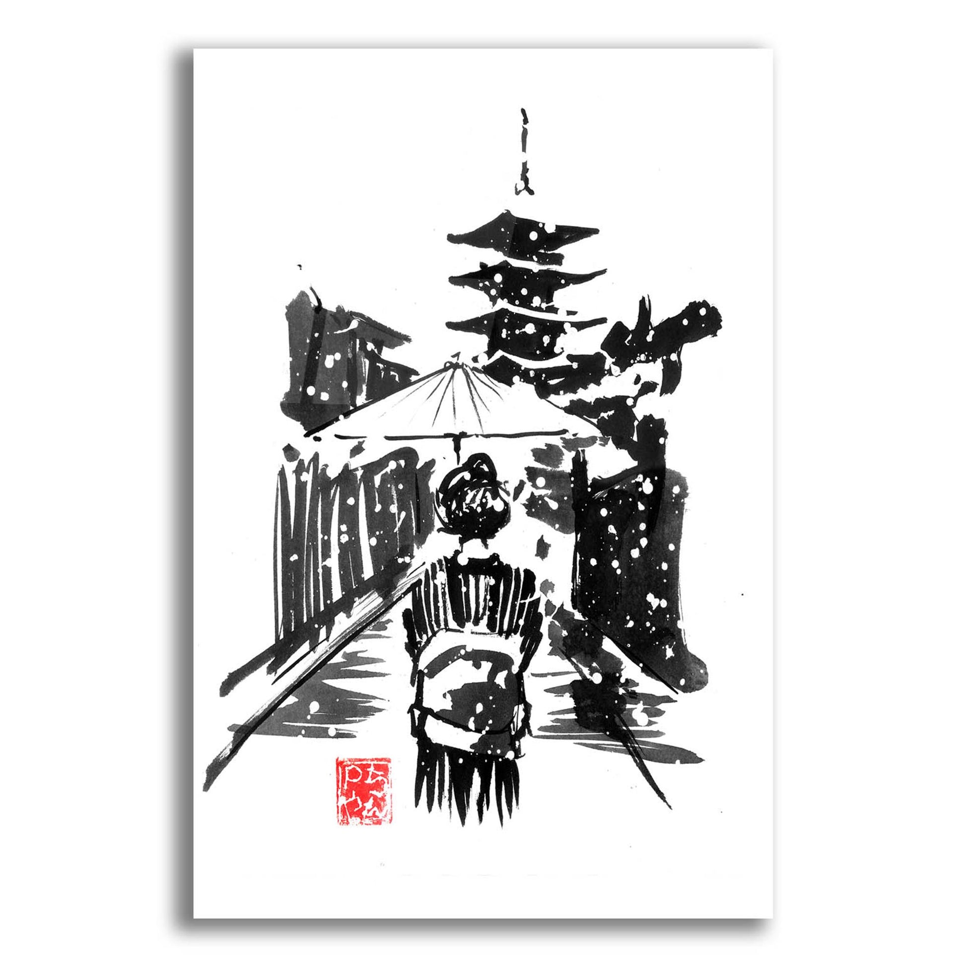 Epic Art 'Geisha In The Snow' by Pechane, Acrylic Glass Wall Art,12x16