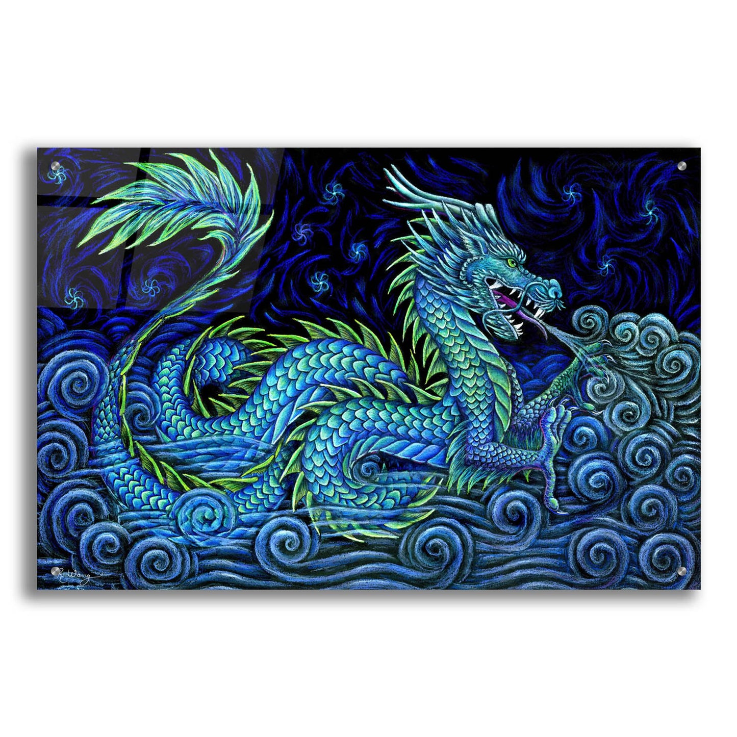 Epic Art 'Chinese Azure Dragon' by Rebecca Wang Art, Acrylic Glass Wall Art