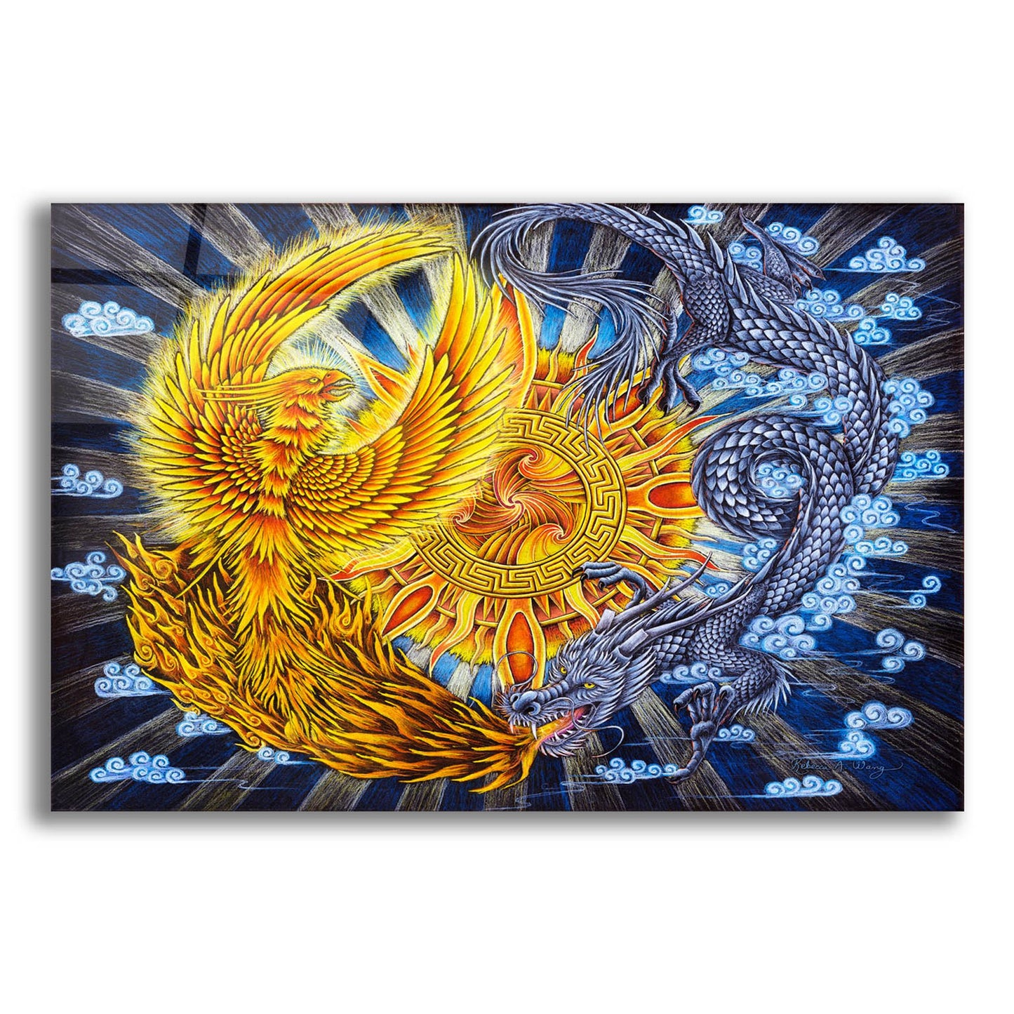 Epic Art 'Phoenix and Dragon' by Rebecca Wang Art, Acrylic Glass Wall Art