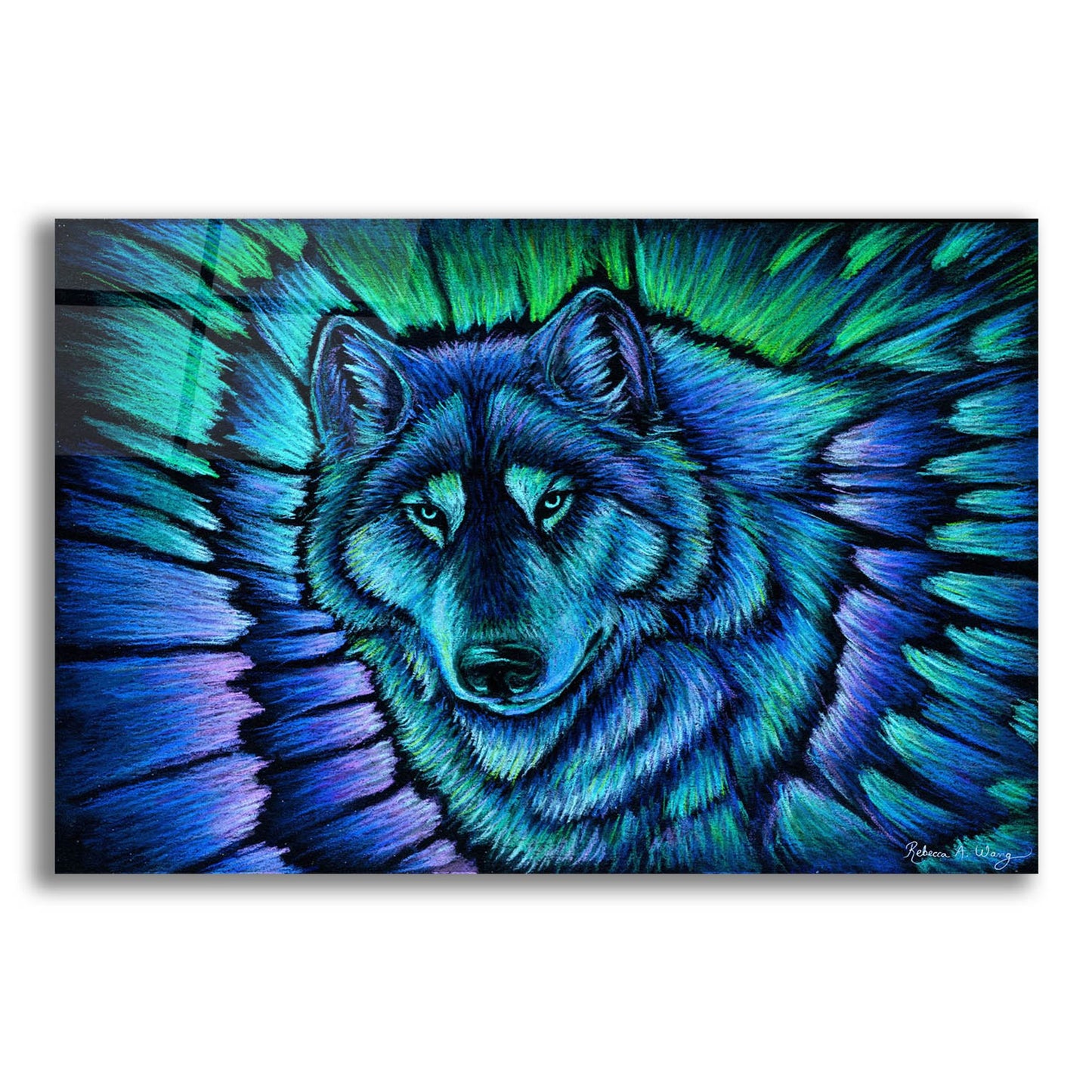 Epic Art 'Wolf Aurora' by Rebecca Wang Art, Acrylic Glass Wall Art