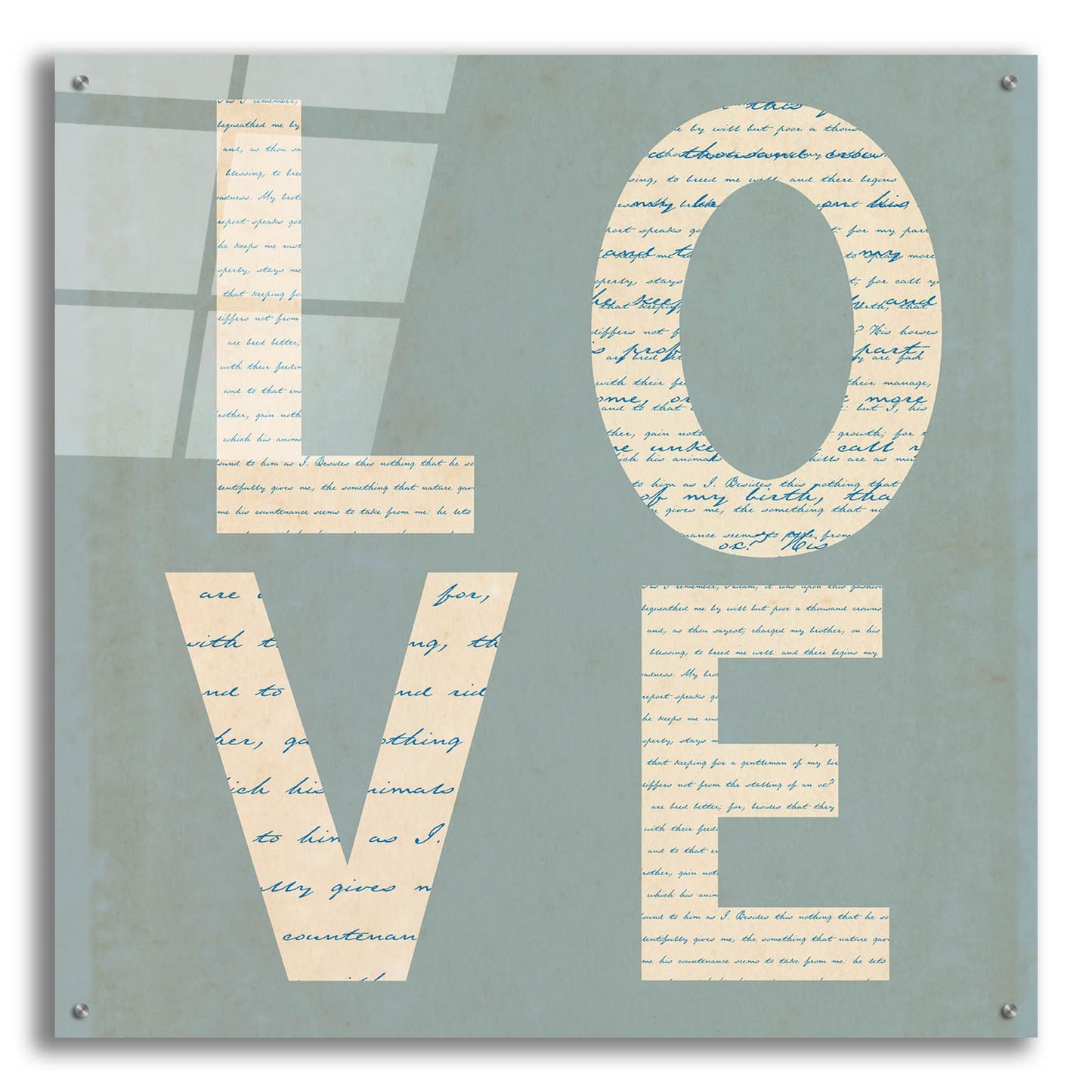 Epic Art 'Love Script on Blue' by Tom Quartermaine, Acrylic Glass Wall Art