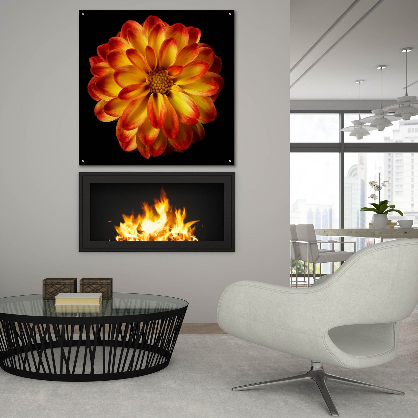 Epic Art 'Orange Dahlia on Black 01' by Tom Quartermaine, Acrylic Glass Wall Art,36x36