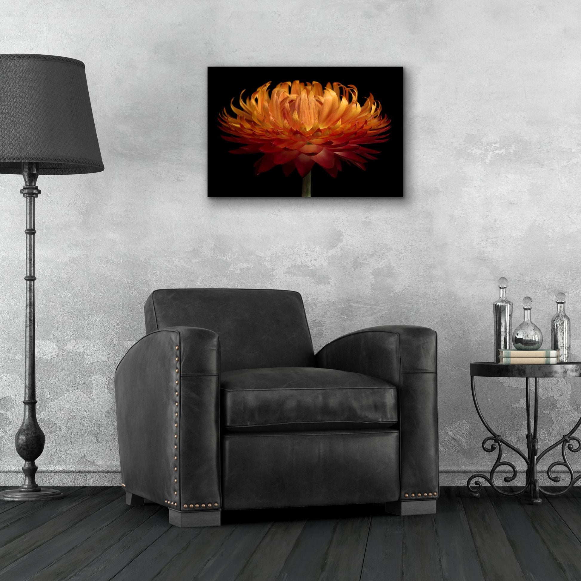 Epic Art 'Orange Flower on Black' by Tom Quartermaine, Acrylic Glass Wall Art,24x16