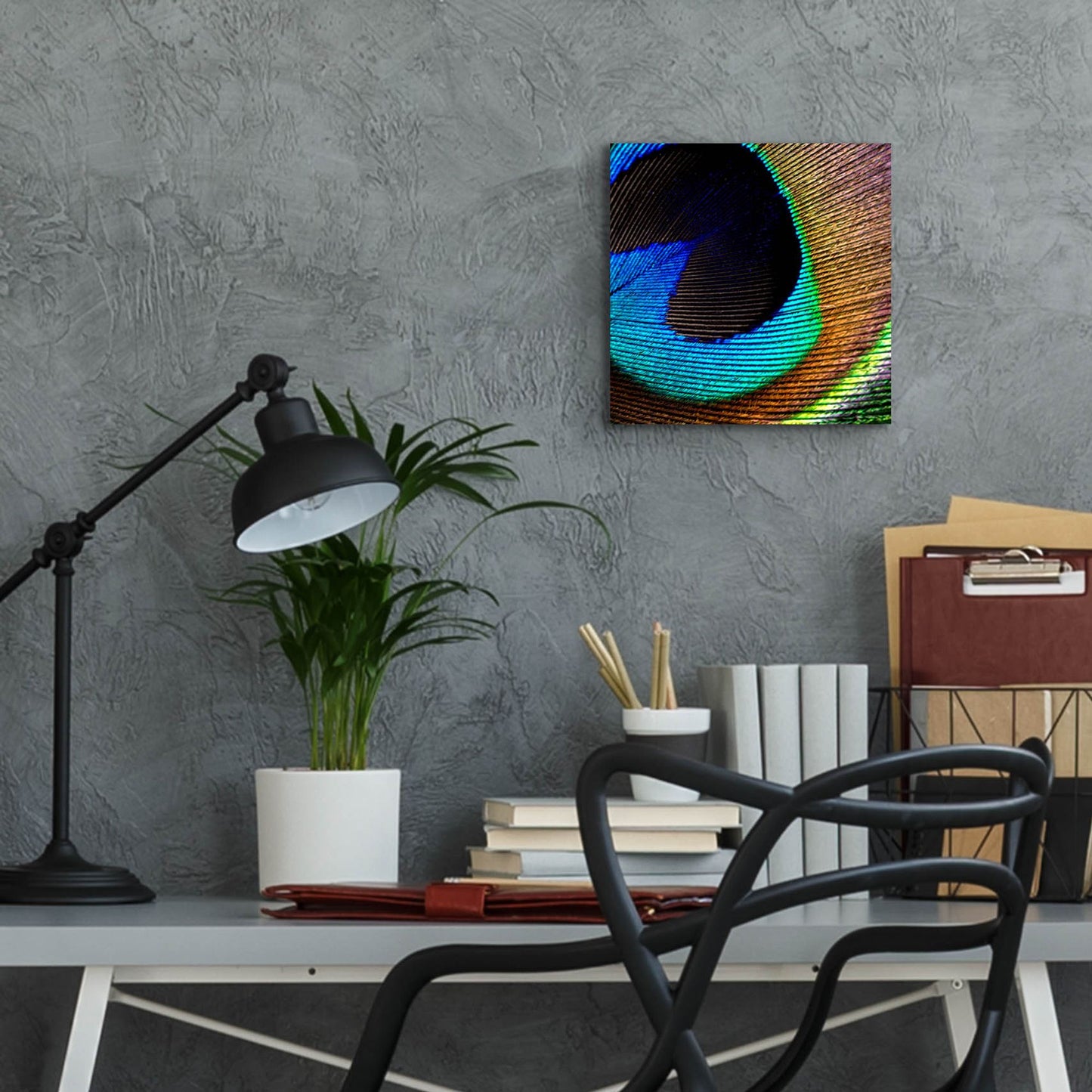 Epic Art 'Peacock Feather 02' by Tom Quartermaine, Acrylic Glass Wall Art,12x12