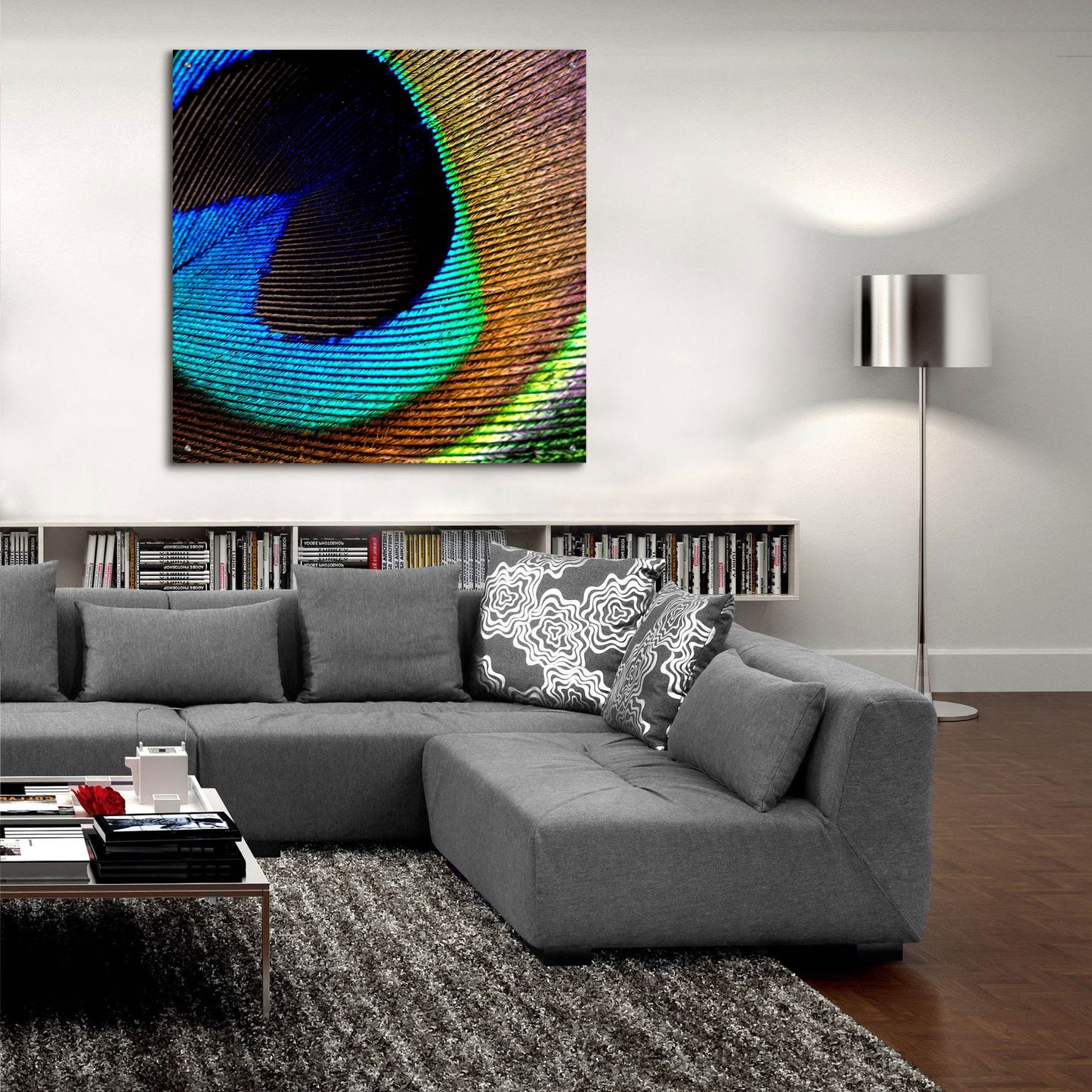 Epic Art 'Peacock Feather 02' by Tom Quartermaine, Acrylic Glass Wall Art,36x36