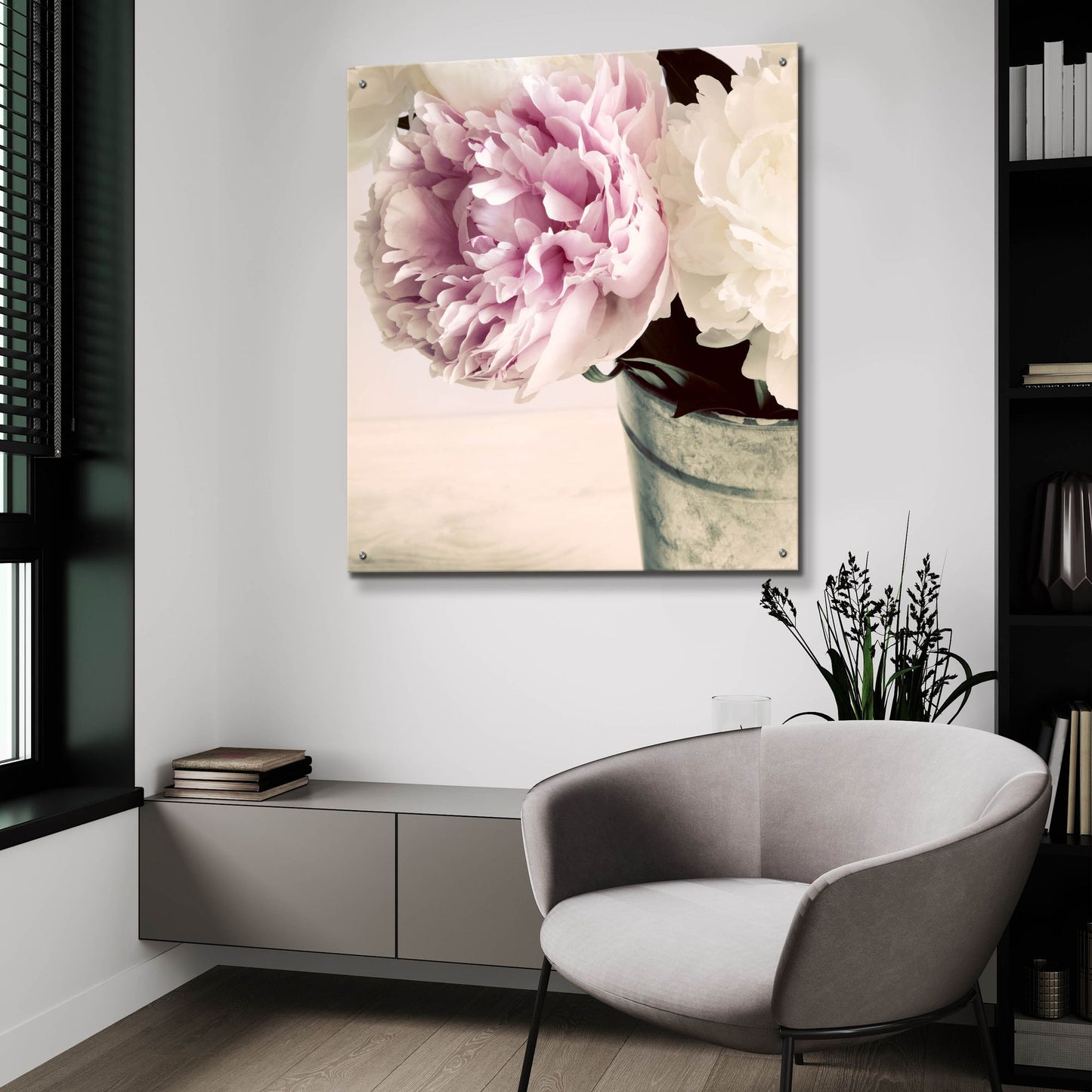 Epic Art 'Pink and White Peonies in a Vase' by Tom Quartermaine, Acrylic Glass Wall Art,36x36