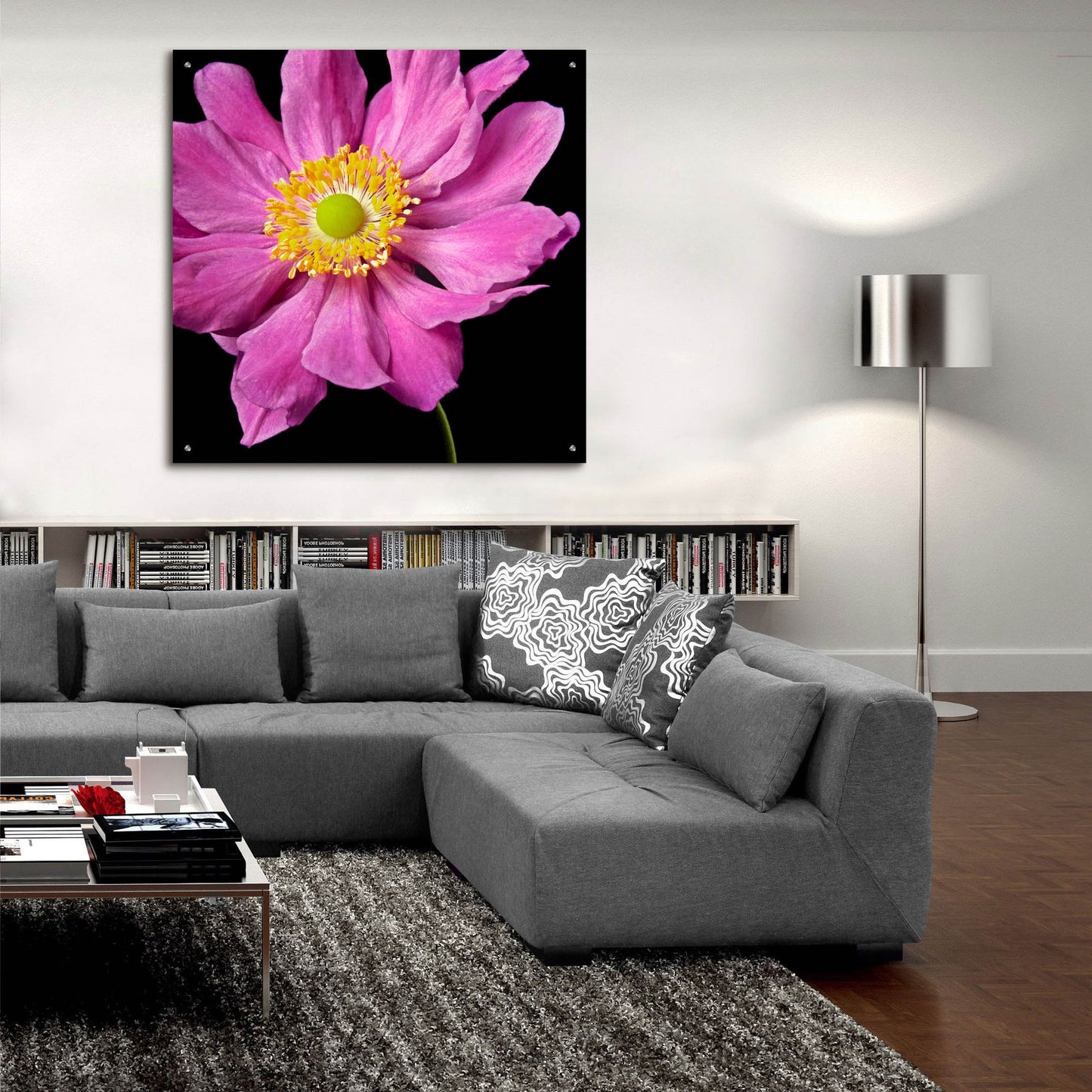 Epic Art 'Pink Flower on Black 01' by Tom Quartermaine, Acrylic Glass Wall Art,36x36