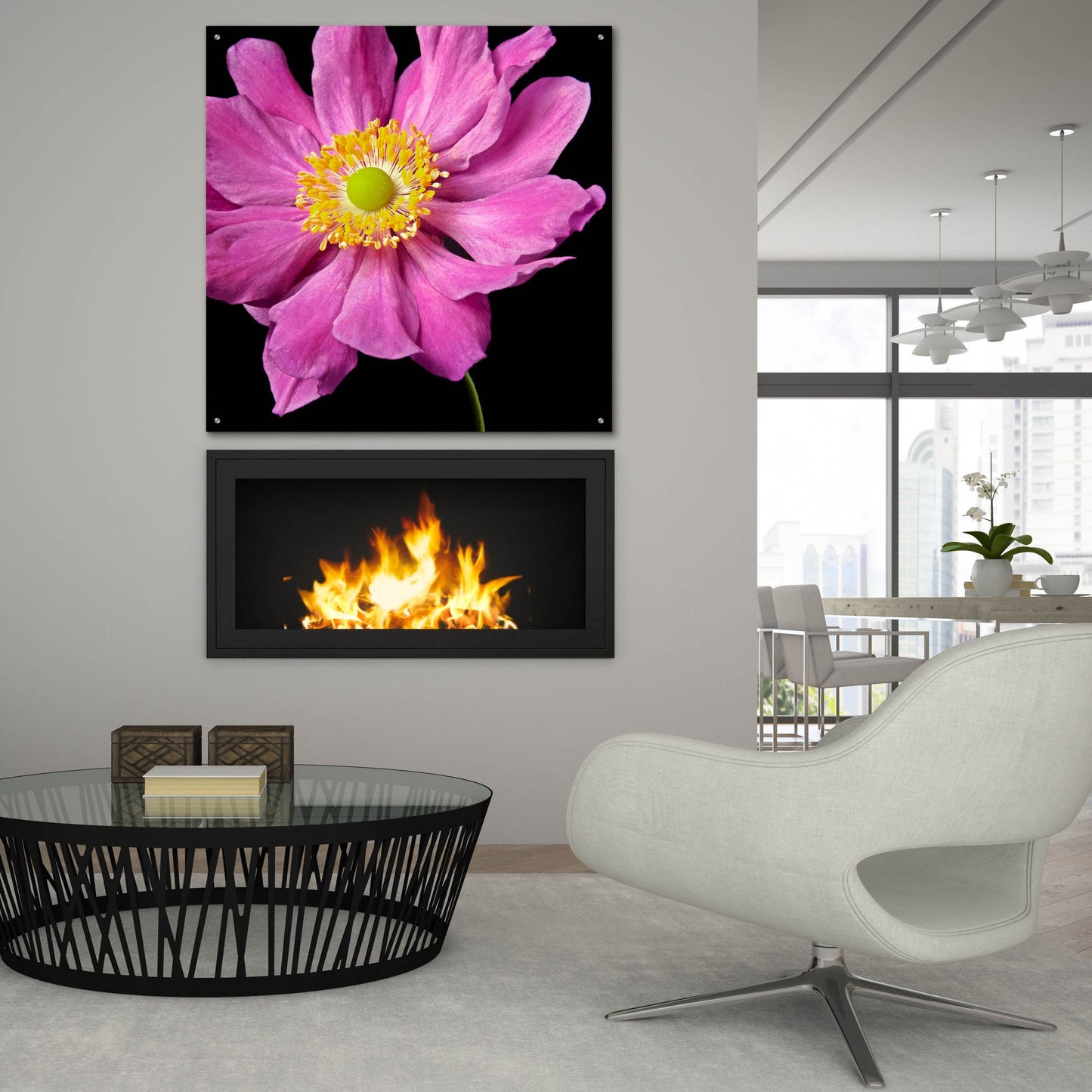 Epic Art 'Pink Flower on Black 01' by Tom Quartermaine, Acrylic Glass Wall Art,36x36