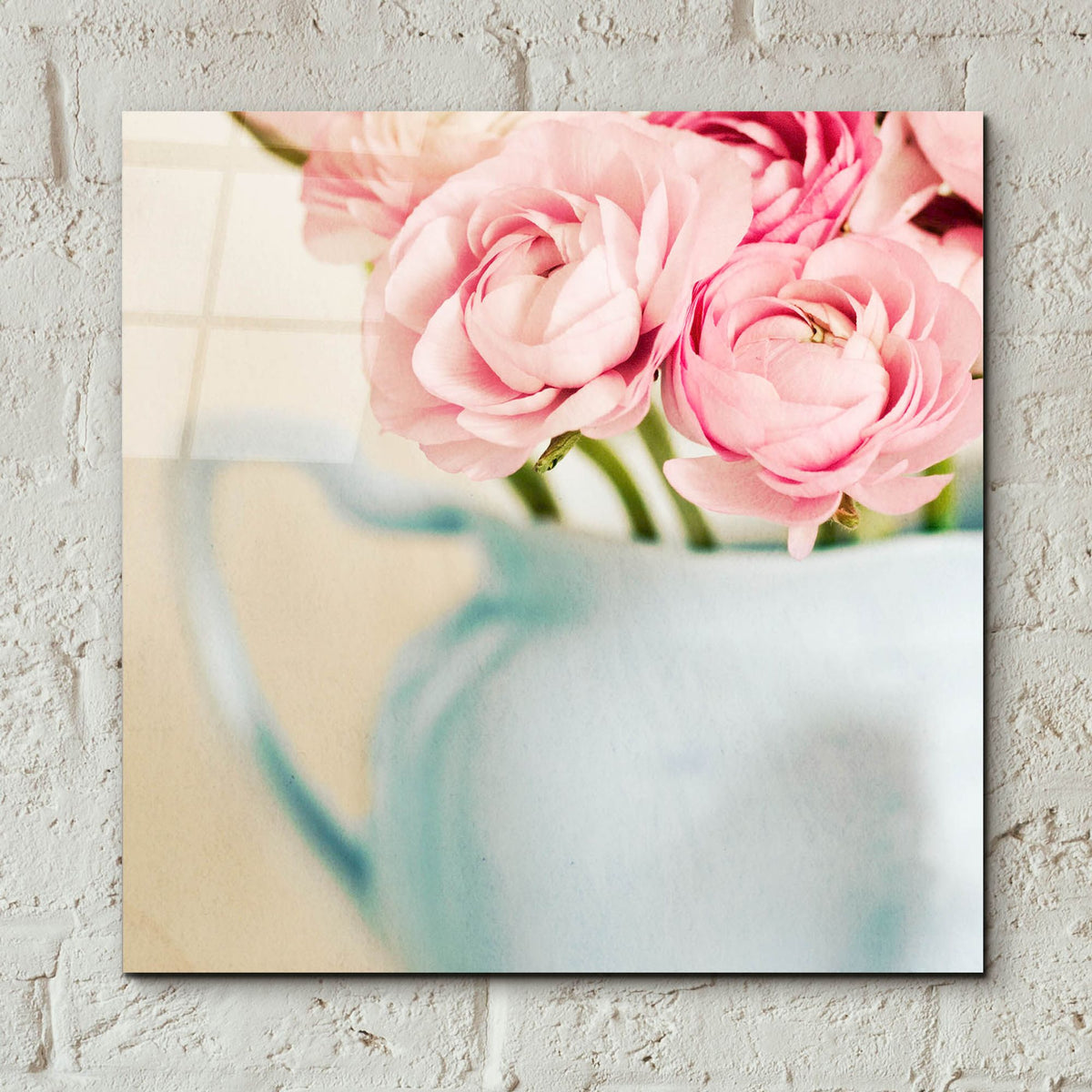 Epic Art 'Pink Flowers in Blue Jug' by Tom Quartermaine, Acrylic Glass Wall Art,12x12
