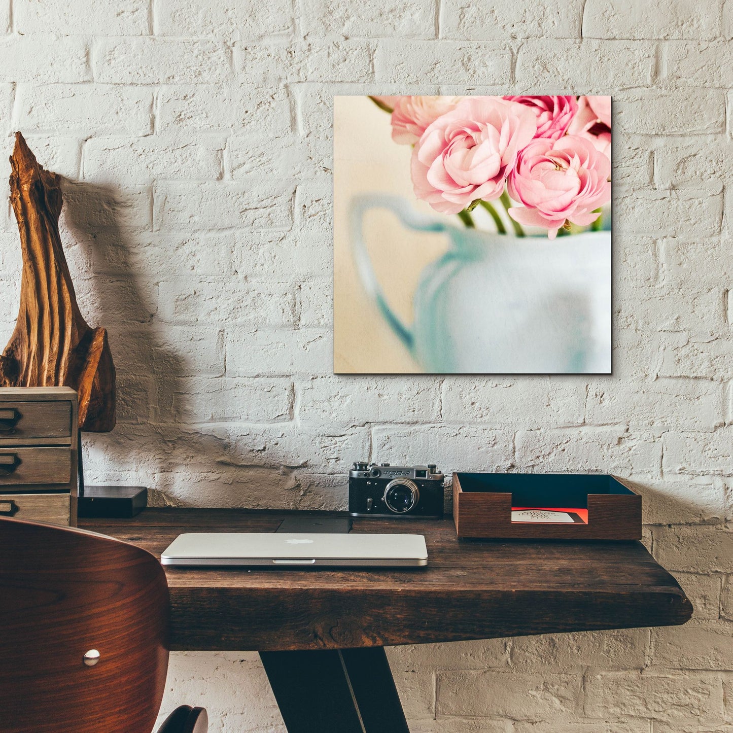 Epic Art 'Pink Flowers in Blue Jug' by Tom Quartermaine, Acrylic Glass Wall Art,12x12