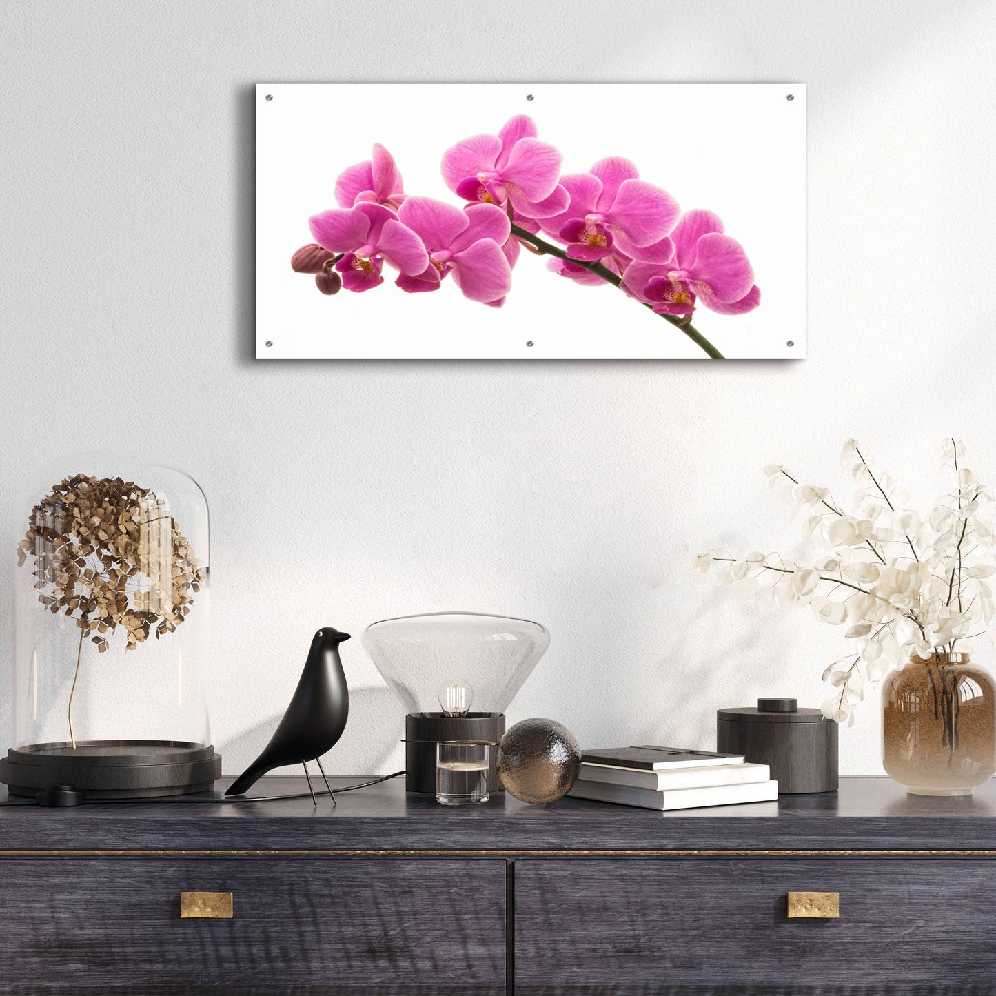 Epic Art 'Pink Orchid on White 01' by Tom Quartermaine, Acrylic Glass Wall Art,48x24