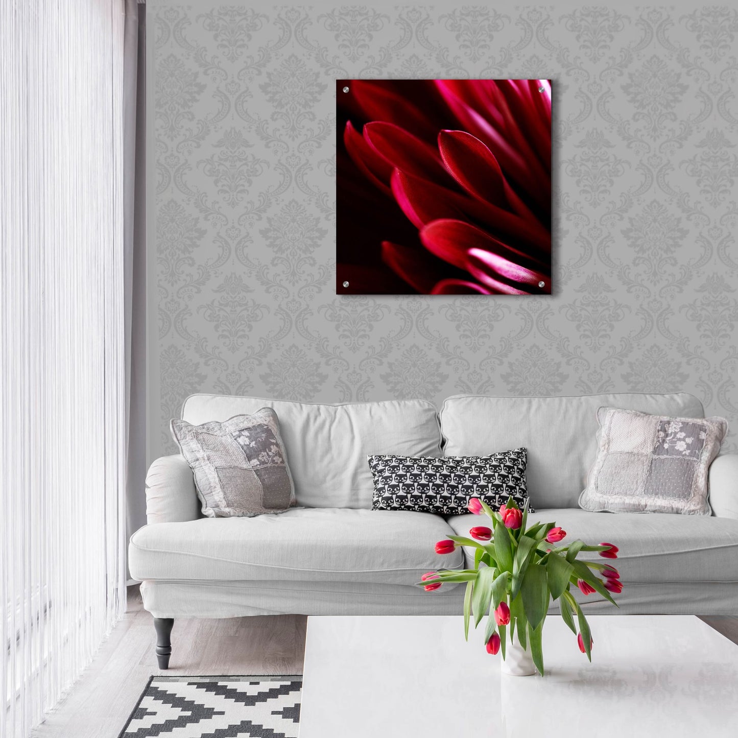 Epic Art 'Red Chrysanthemum Close up 01' by Tom Quartermaine, Acrylic Glass Wall Art,24x24