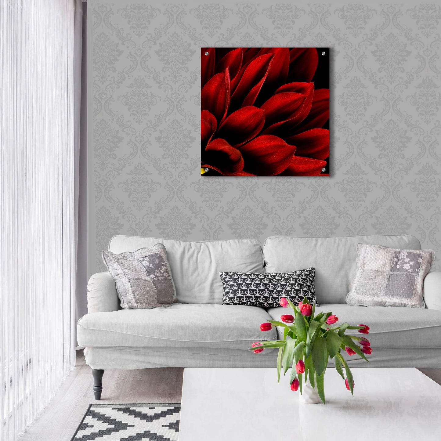 Epic Art 'Red Dahlia Close up' by Tom Quartermaine, Acrylic Glass Wall Art,24x24