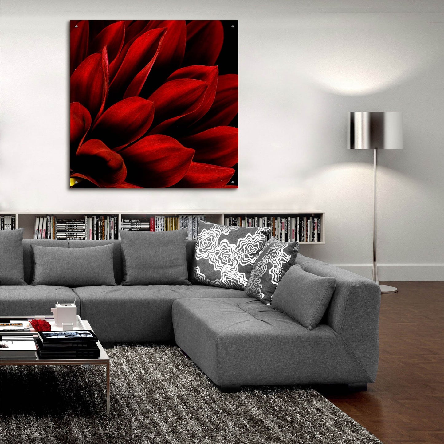 Epic Art 'Red Dahlia Close up' by Tom Quartermaine, Acrylic Glass Wall Art,36x36