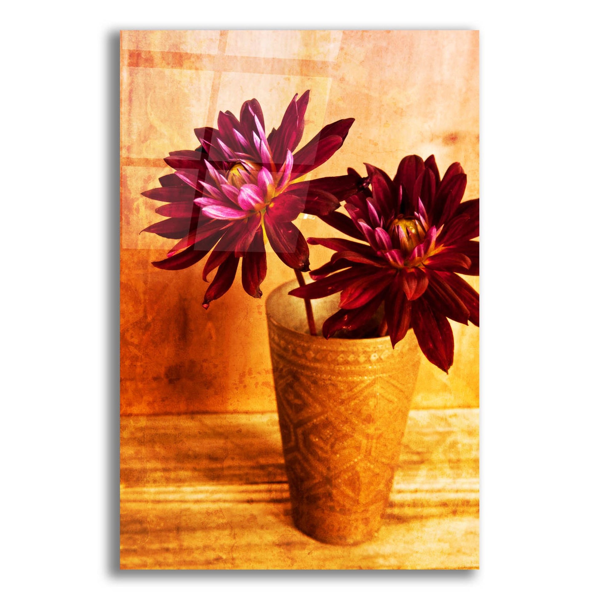 Epic Art 'Red Dahlias in a Copper Vase' by Tom Quartermaine, Acrylic Glass Wall Art