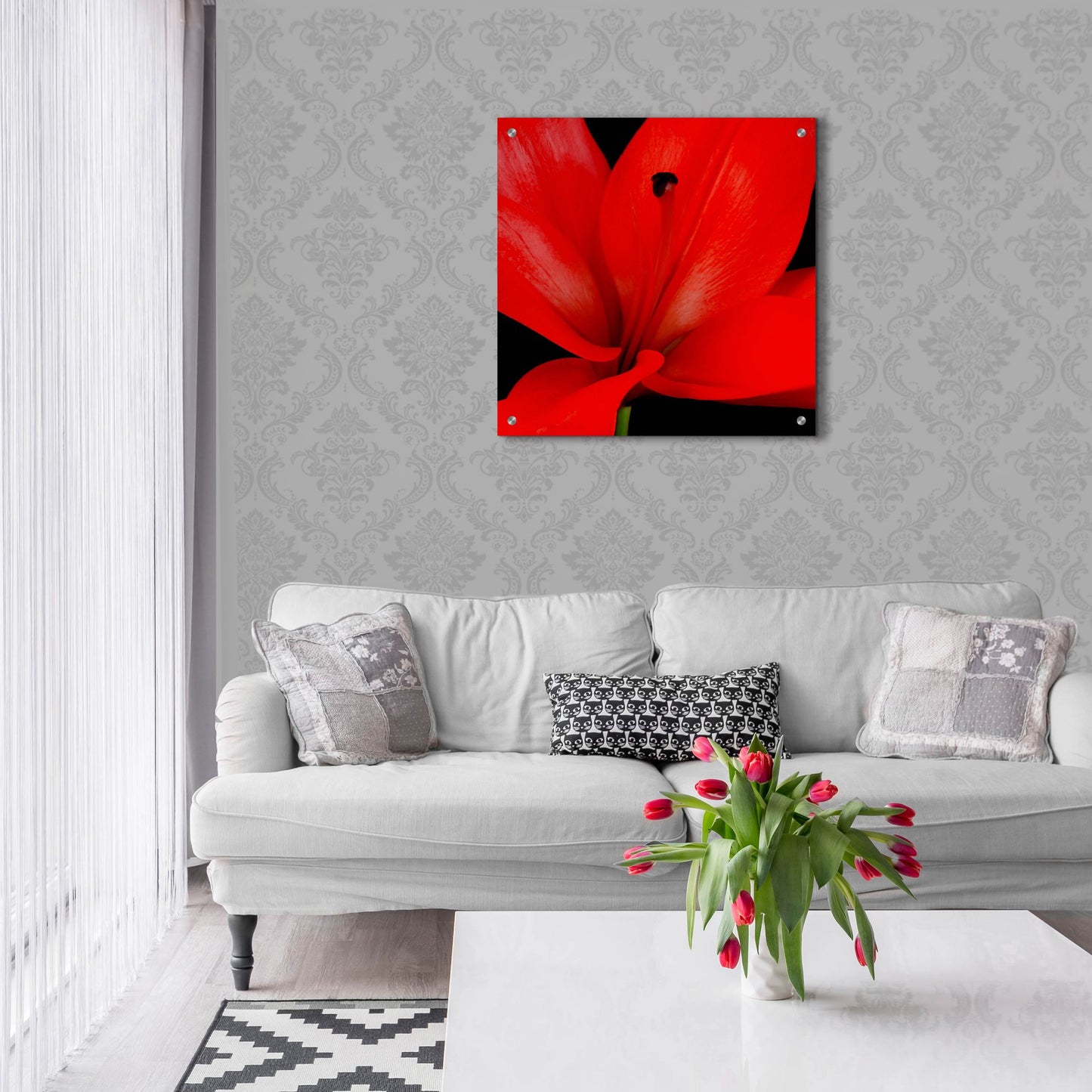 Epic Art 'Red Flower on Black 03' by Tom Quartermaine, Acrylic Glass Wall Art,24x24