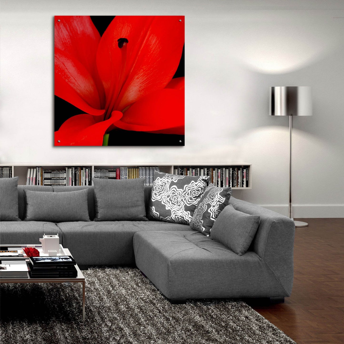 Epic Art 'Red Flower on Black 03' by Tom Quartermaine, Acrylic Glass Wall Art,36x36