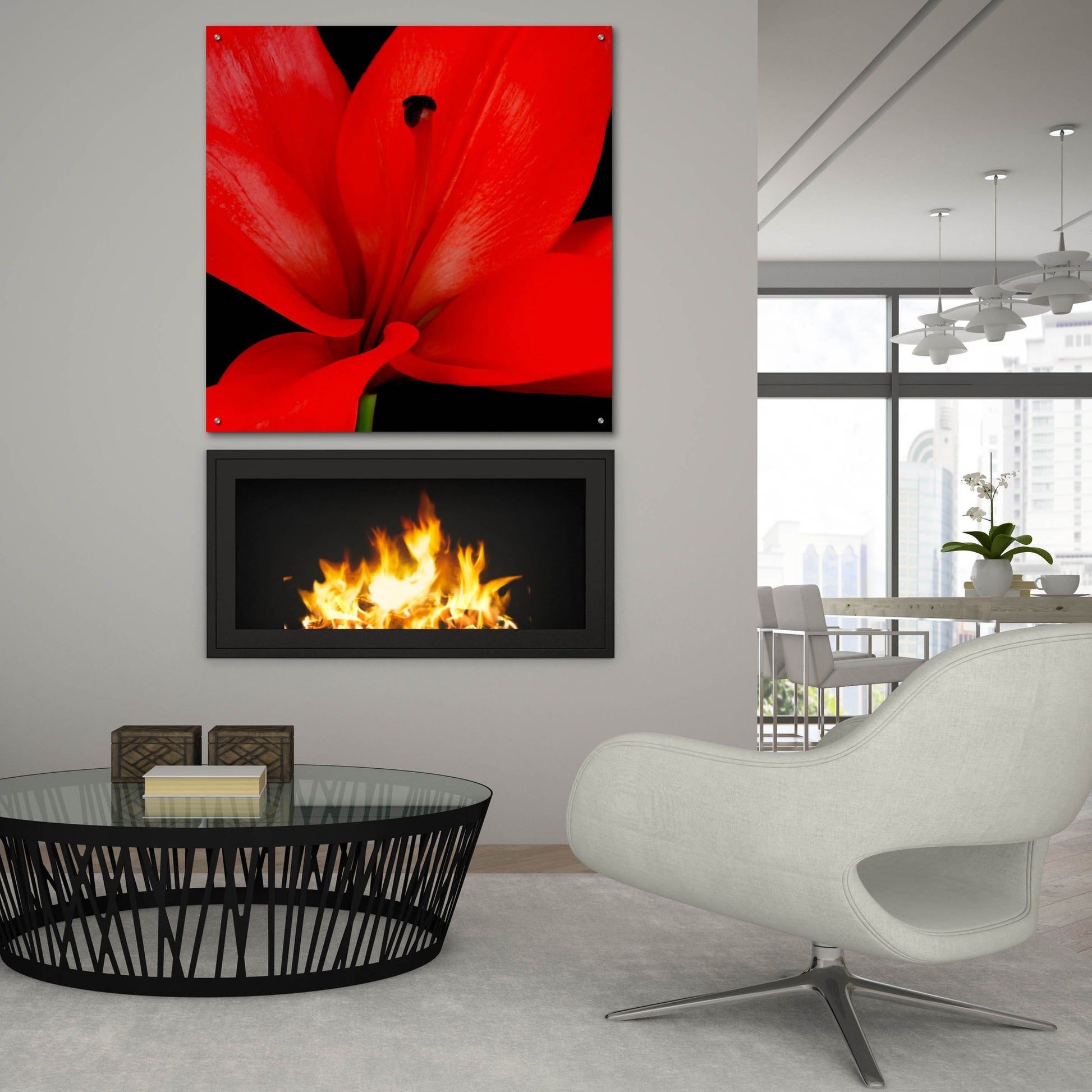 Epic Art 'Red Flower on Black 03' by Tom Quartermaine, Acrylic Glass Wall Art,36x36