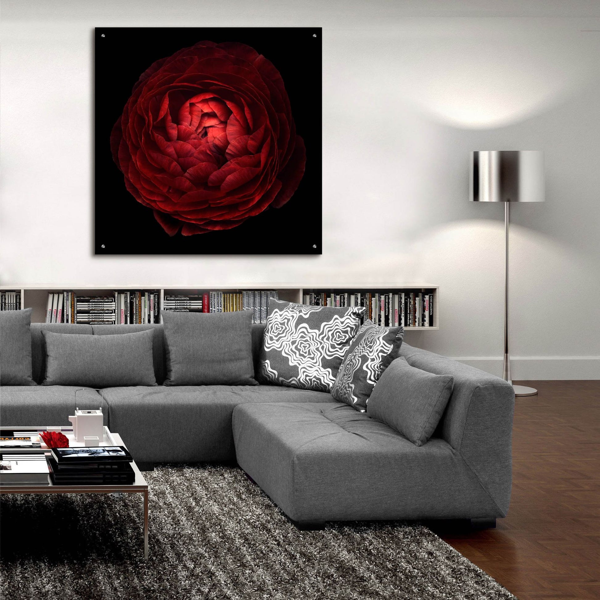 Epic Art 'Red Flower on Black 05' by Tom Quartermaine, Acrylic Glass Wall Art,36x36