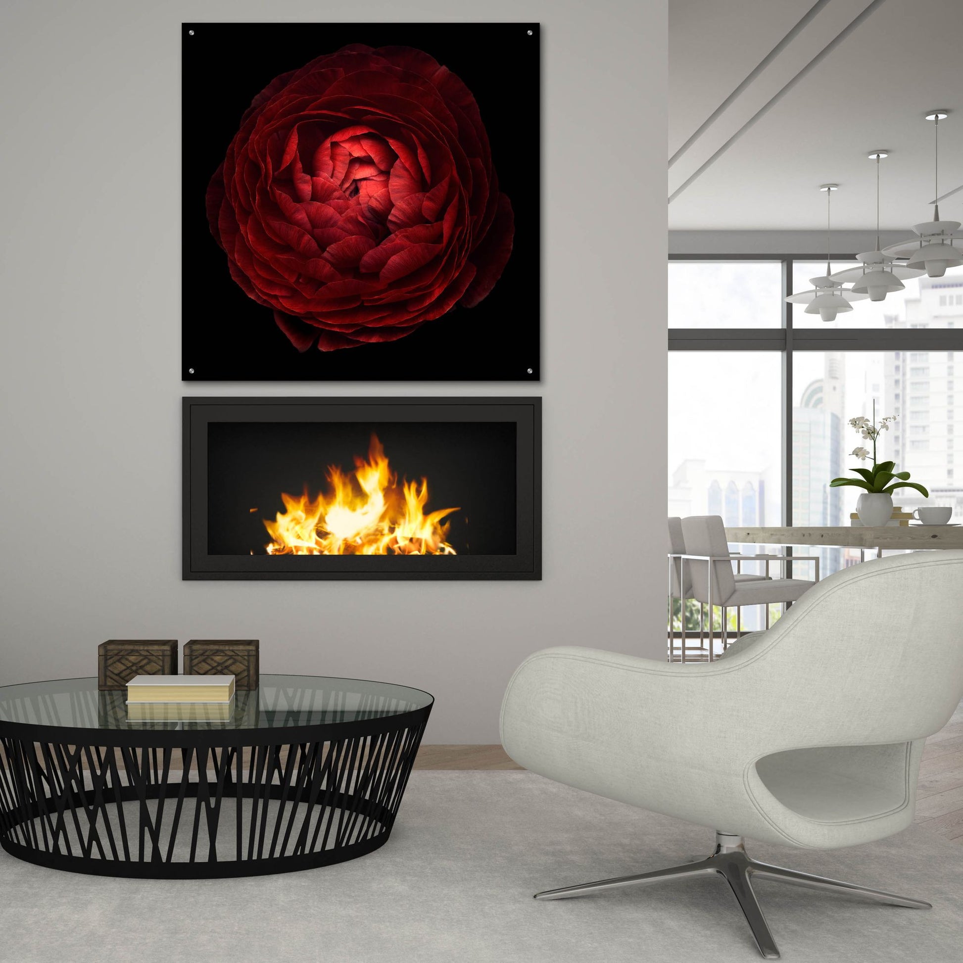 Epic Art 'Red Flower on Black 05' by Tom Quartermaine, Acrylic Glass Wall Art,36x36