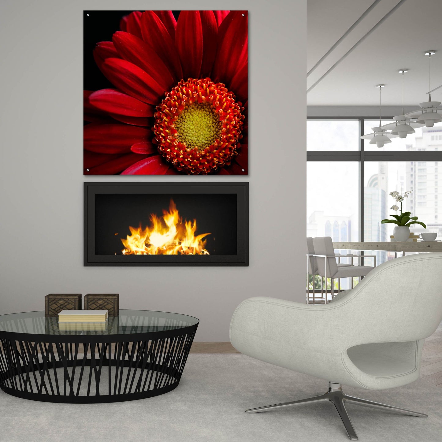 Epic Art 'Red Gerbera on Black 02' by Tom Quartermaine, Acrylic Glass Wall Art,36x36