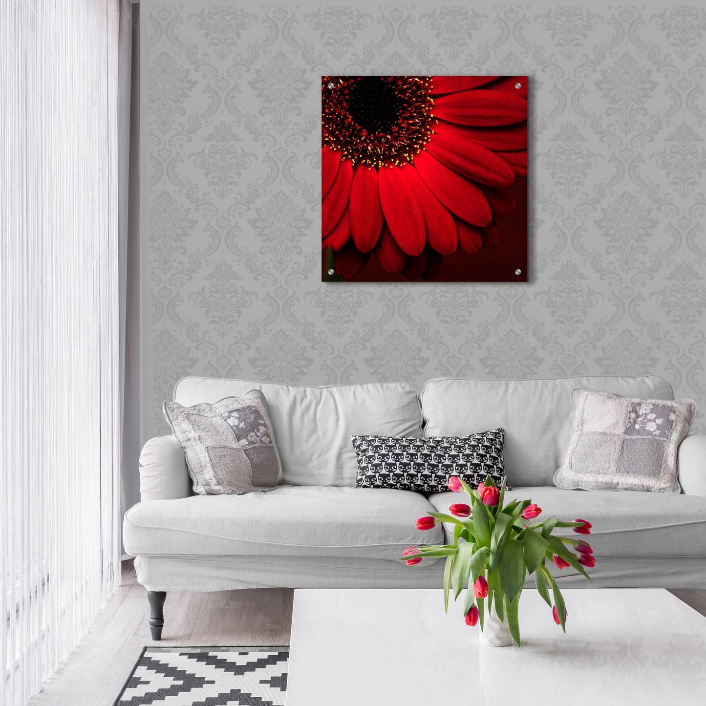 Epic Art 'Red Gerbera on Red 01' by Tom Quartermaine, Acrylic Glass Wall Art,24x24