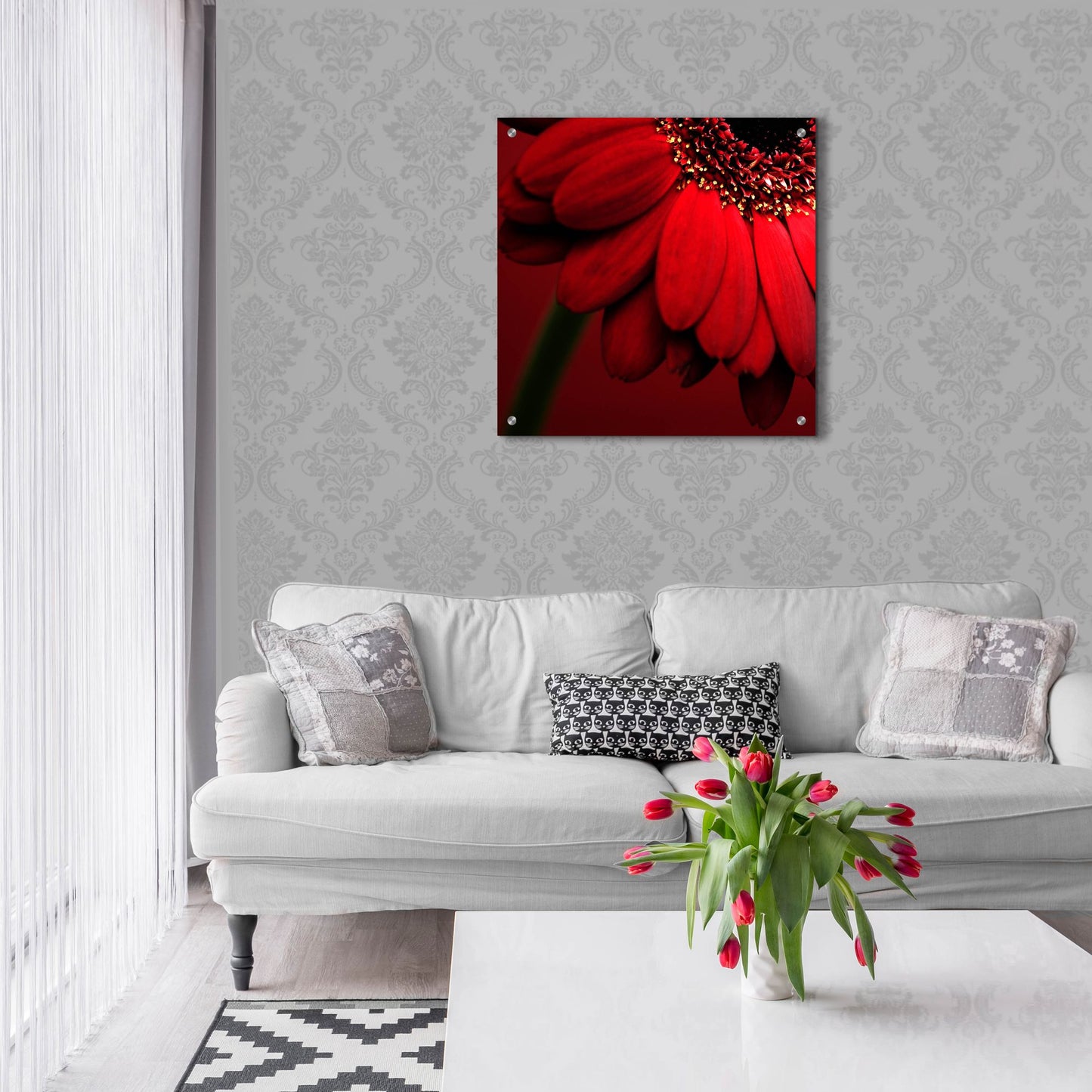 Epic Art 'Red Gerbera on Red 02' by Tom Quartermaine, Acrylic Glass Wall Art,24x24