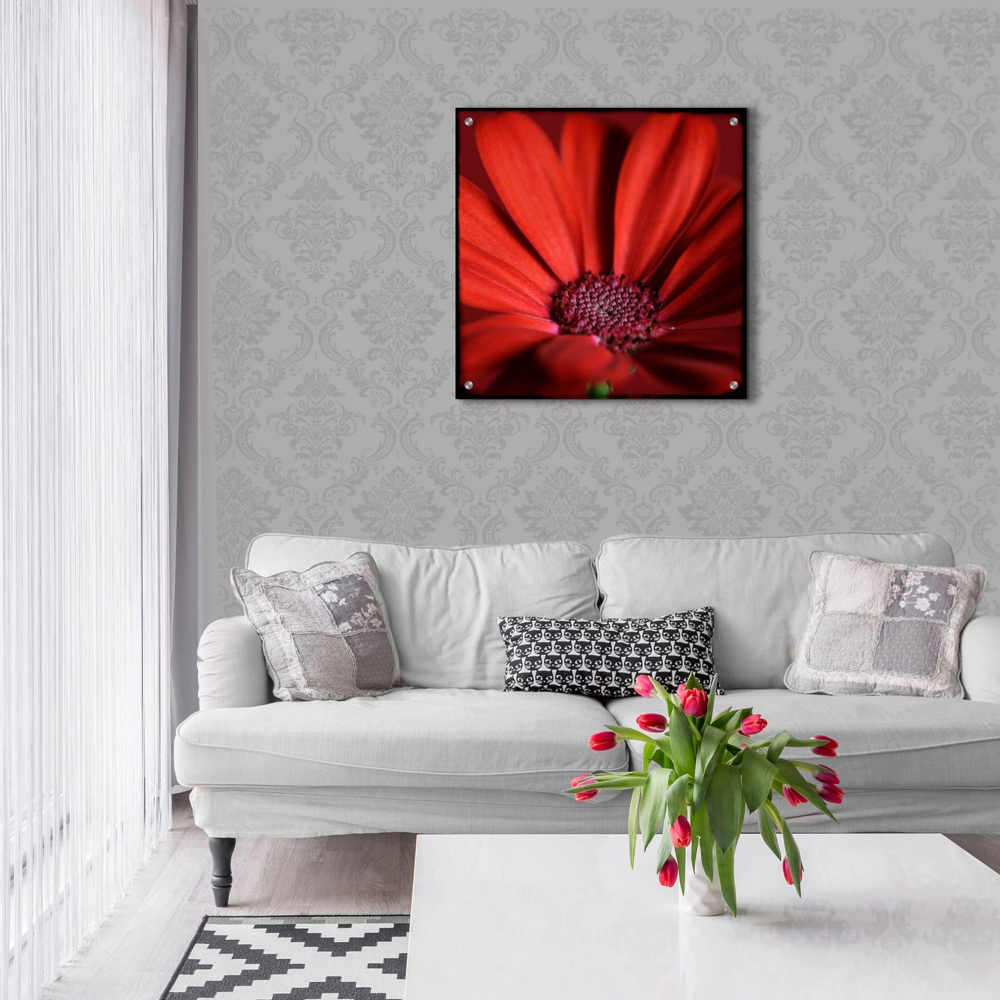 Epic Art 'Red Gerbera on Red 06' by Tom Quartermaine, Acrylic Glass Wall Art,24x24