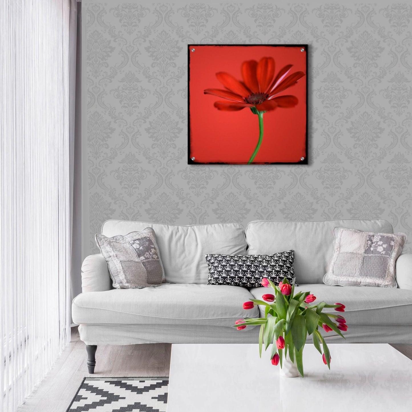 Epic Art 'Red Gerbera on Red 07' by Tom Quartermaine, Acrylic Glass Wall Art,24x24