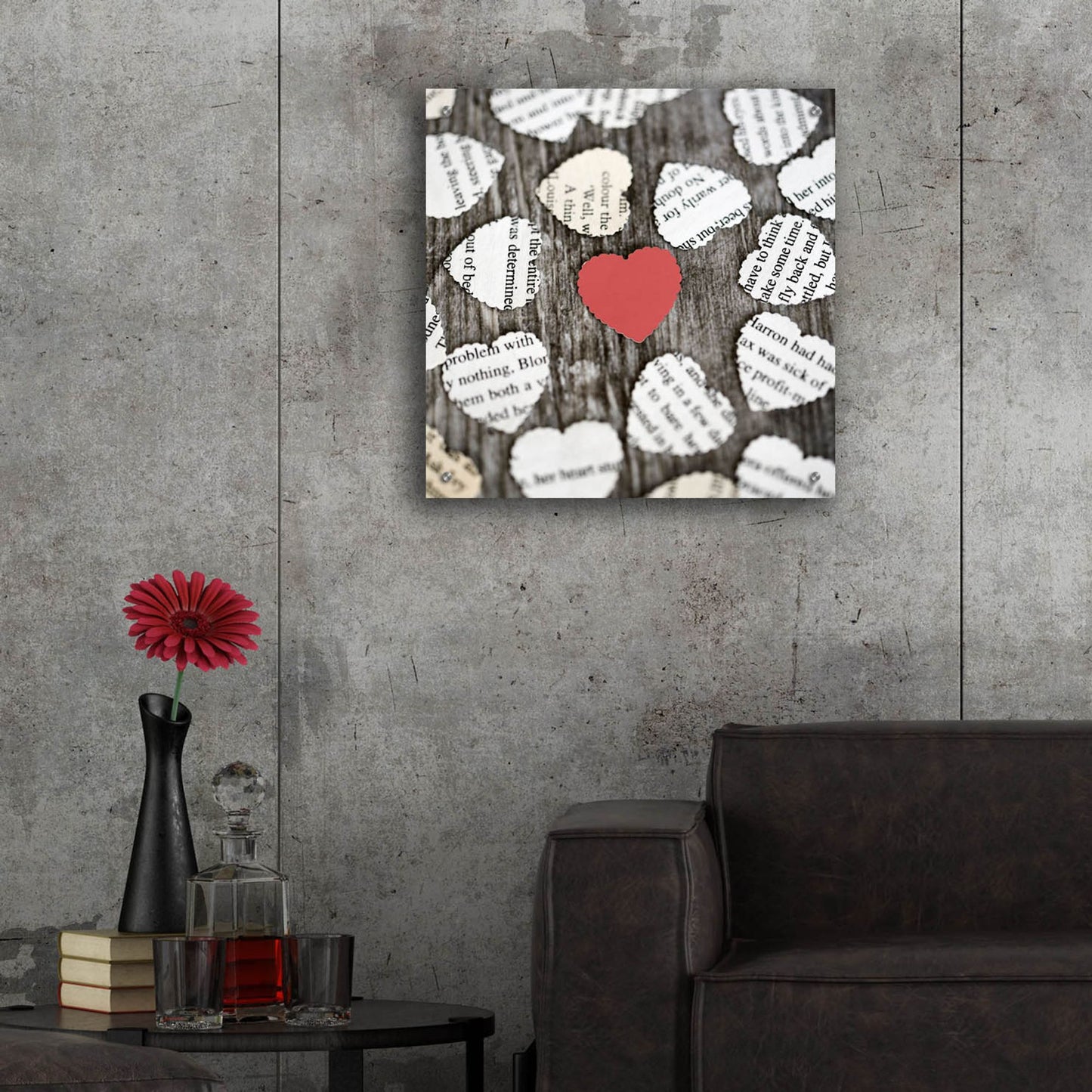 Epic Art 'Red Heart with Heart Book Pages' by Tom Quartermaine, Acrylic Glass Wall Art,24x24