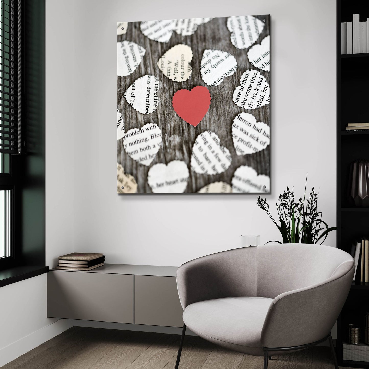 Epic Art 'Red Heart with Heart Book Pages' by Tom Quartermaine, Acrylic Glass Wall Art,36x36