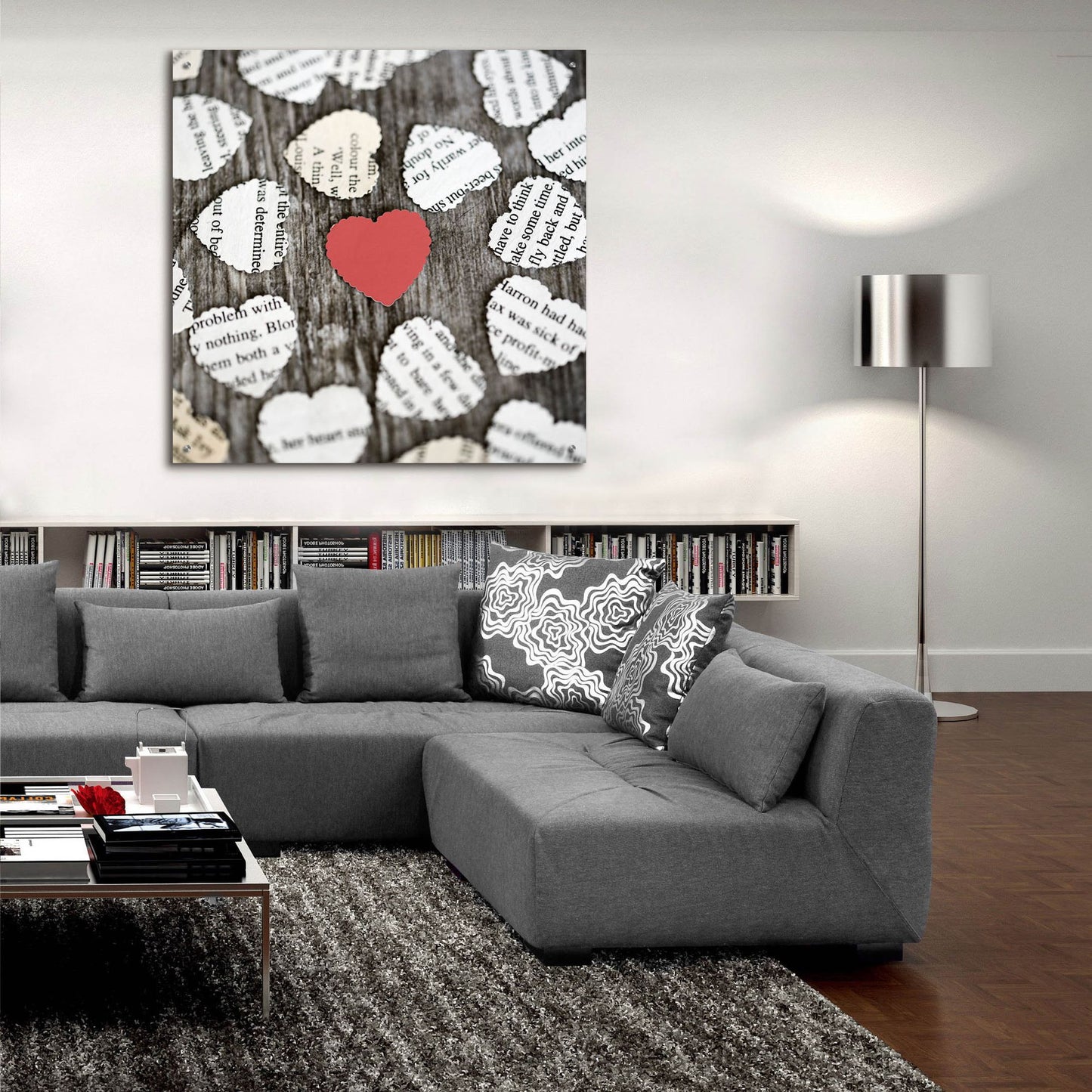 Epic Art 'Red Heart with Heart Book Pages' by Tom Quartermaine, Acrylic Glass Wall Art,36x36