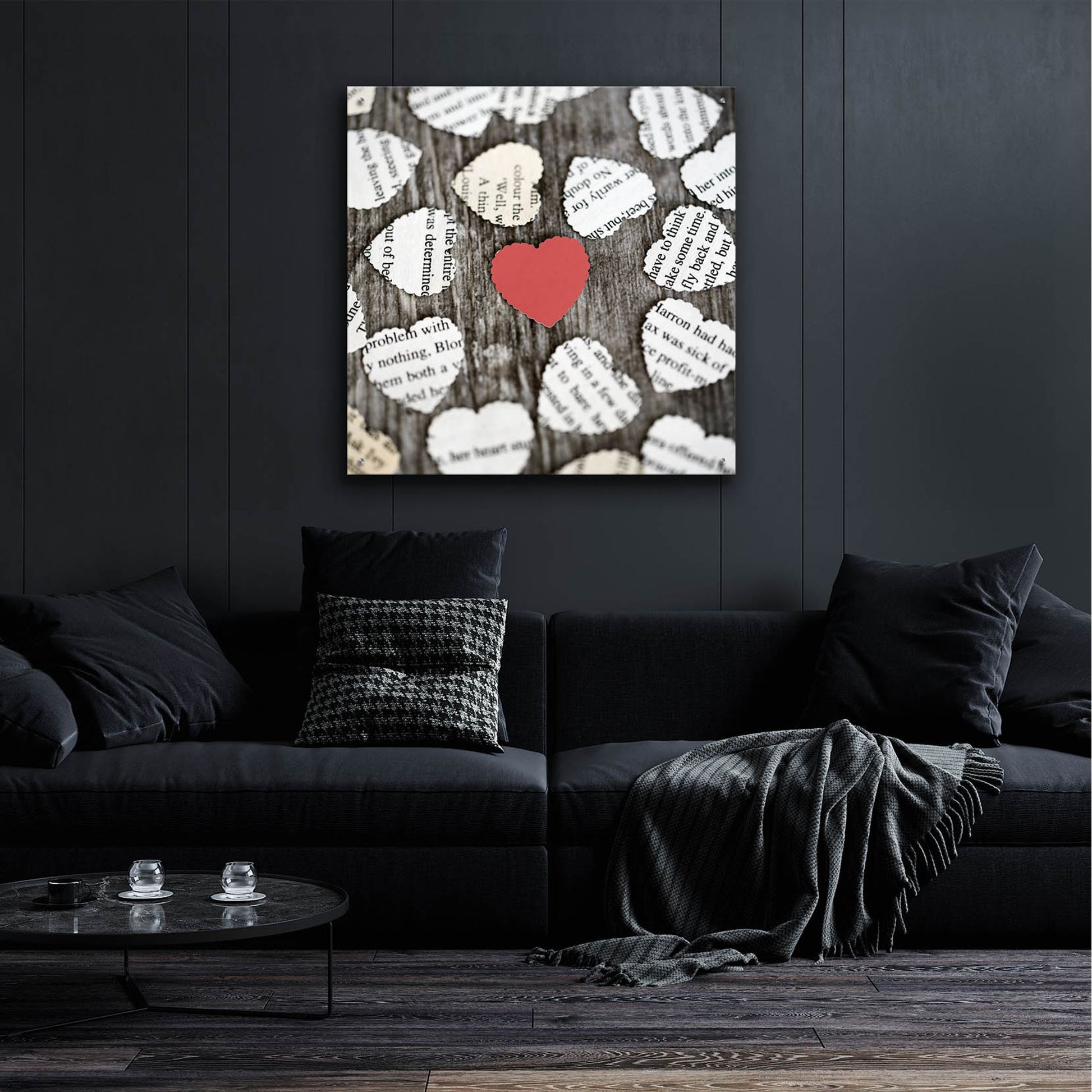 Epic Art 'Red Heart with Heart Book Pages' by Tom Quartermaine, Acrylic Glass Wall Art,36x36