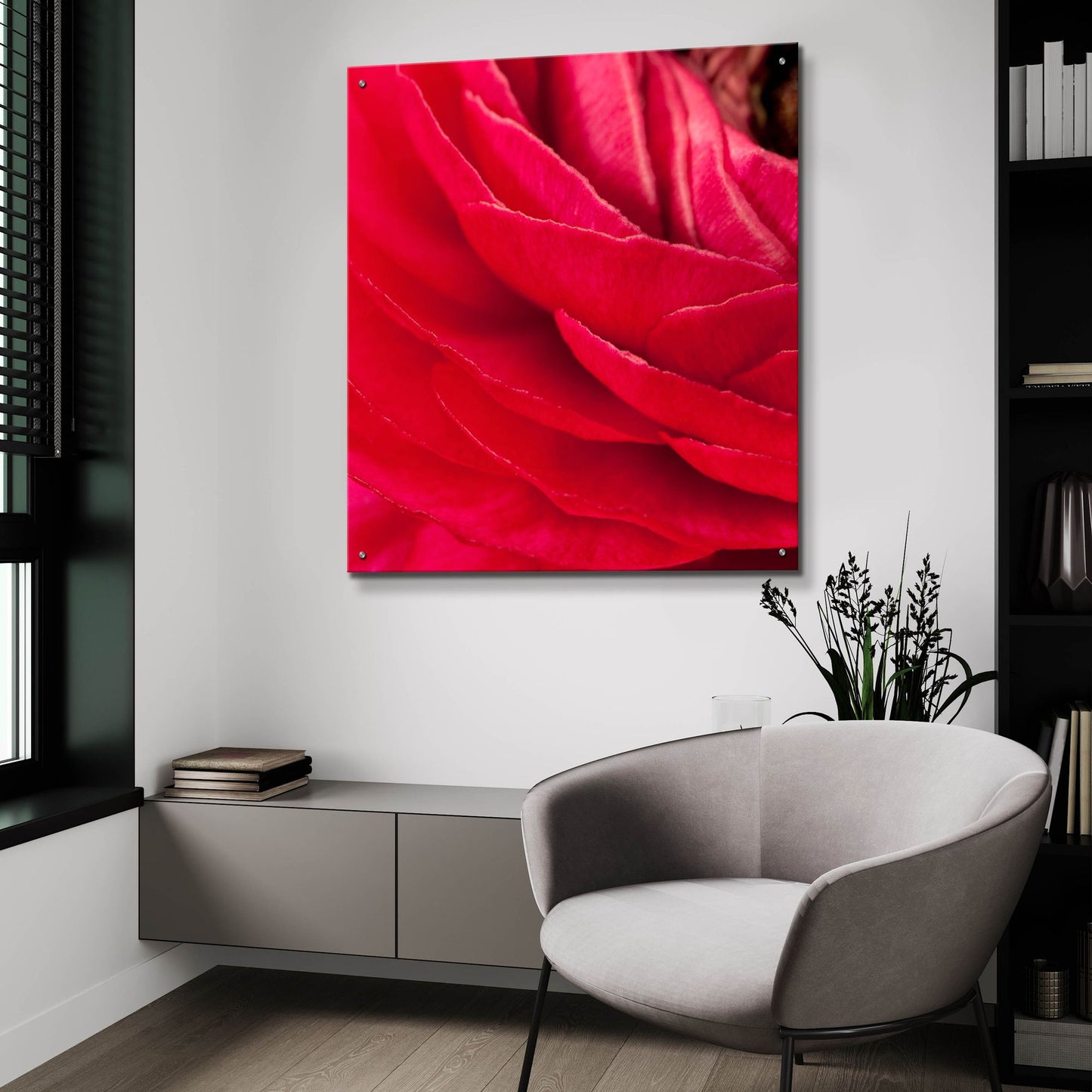 Epic Art 'Red Petals Close Up' by Tom Quartermaine, Acrylic Glass Wall Art,36x36