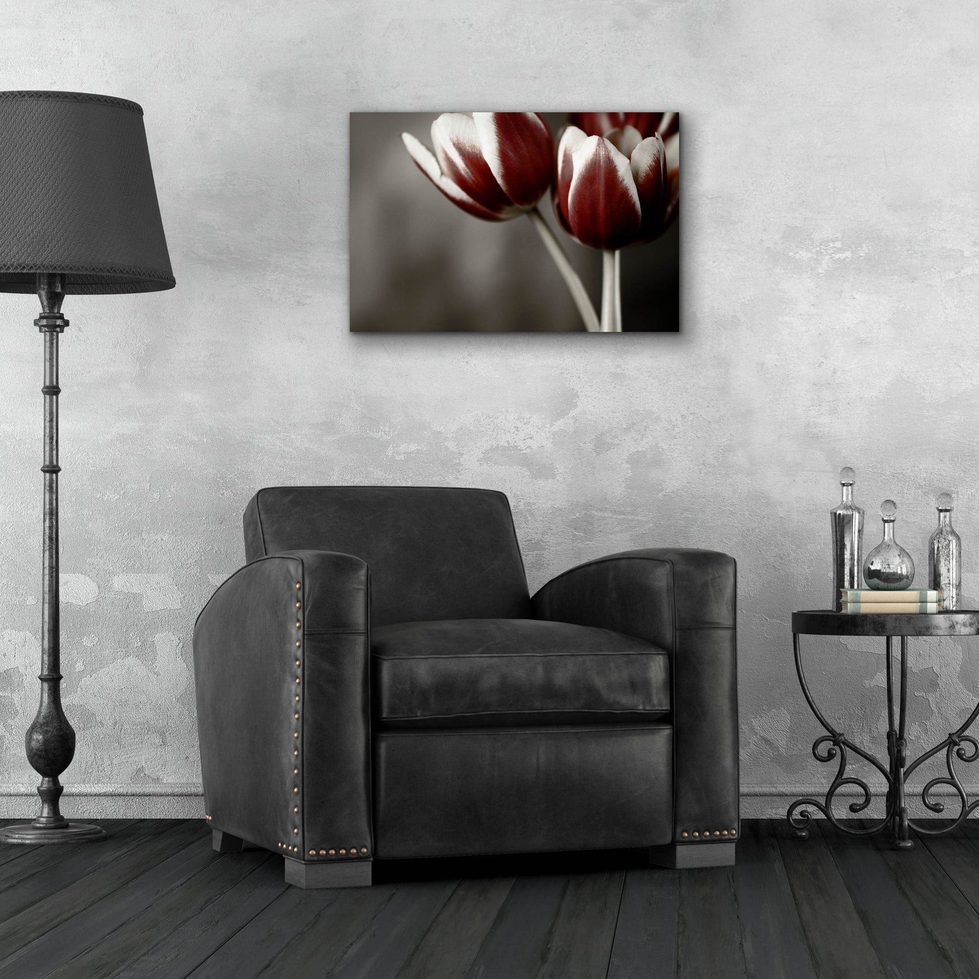 Epic Art 'Red Tulips On Grey 01' by Tom Quartermaine, Acrylic Glass Wall Art,24x16