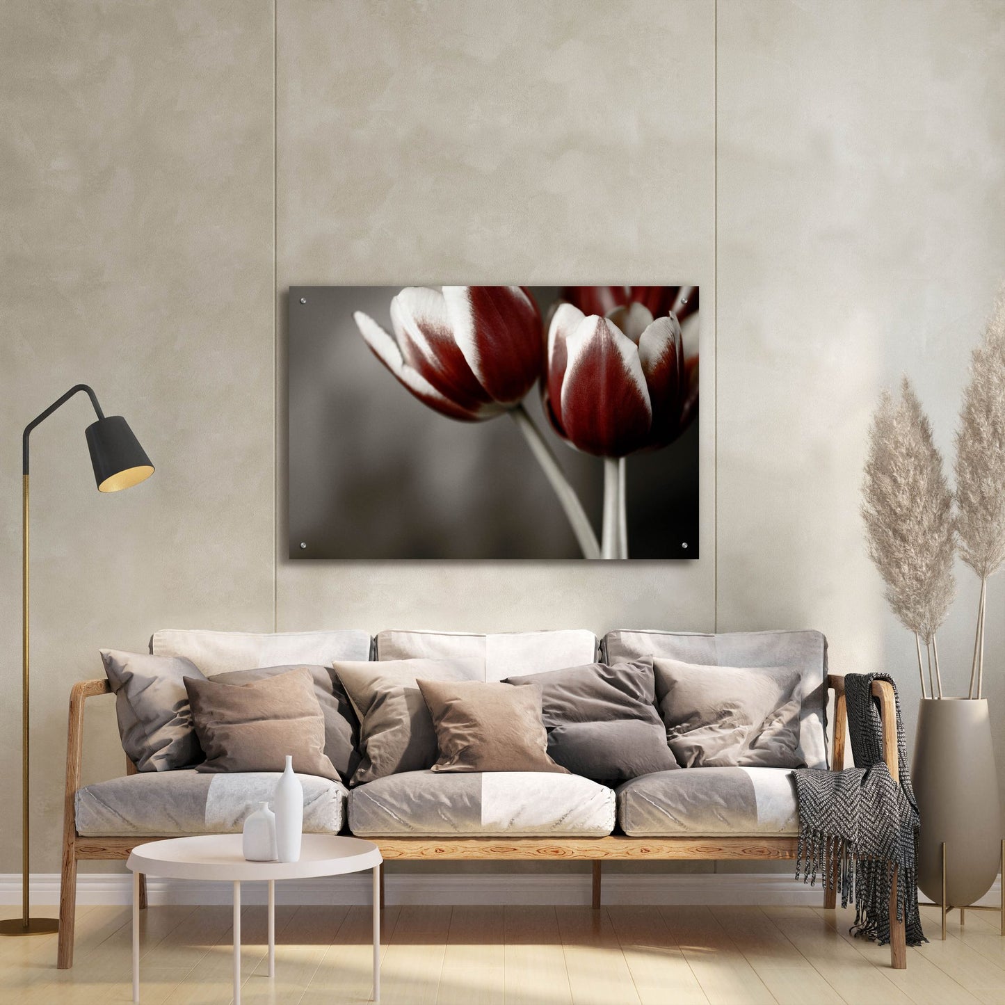 Epic Art 'Red Tulips On Grey 01' by Tom Quartermaine, Acrylic Glass Wall Art,36x24