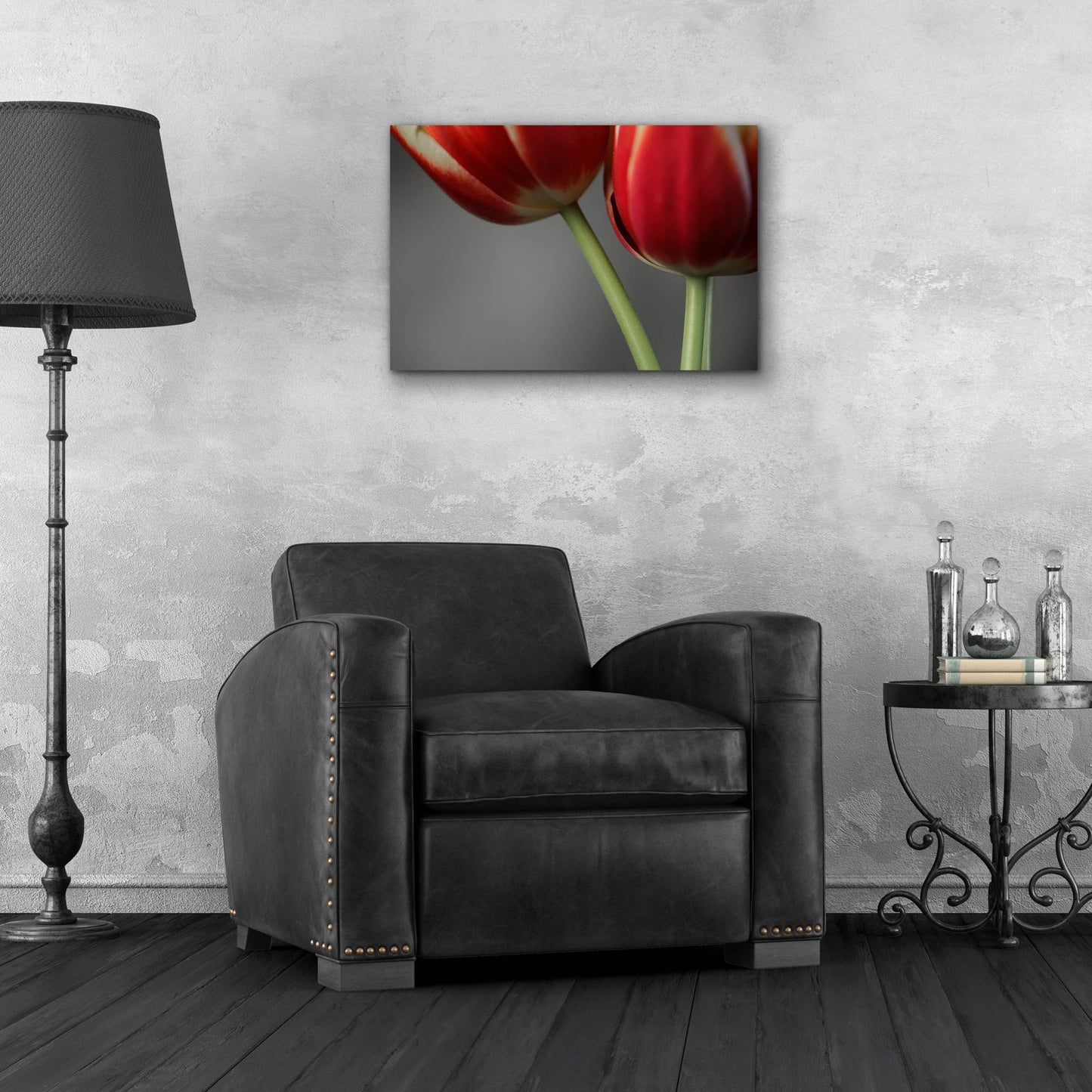 Epic Art 'Red Tulips On Grey 02' by Tom Quartermaine, Acrylic Glass Wall Art,24x16