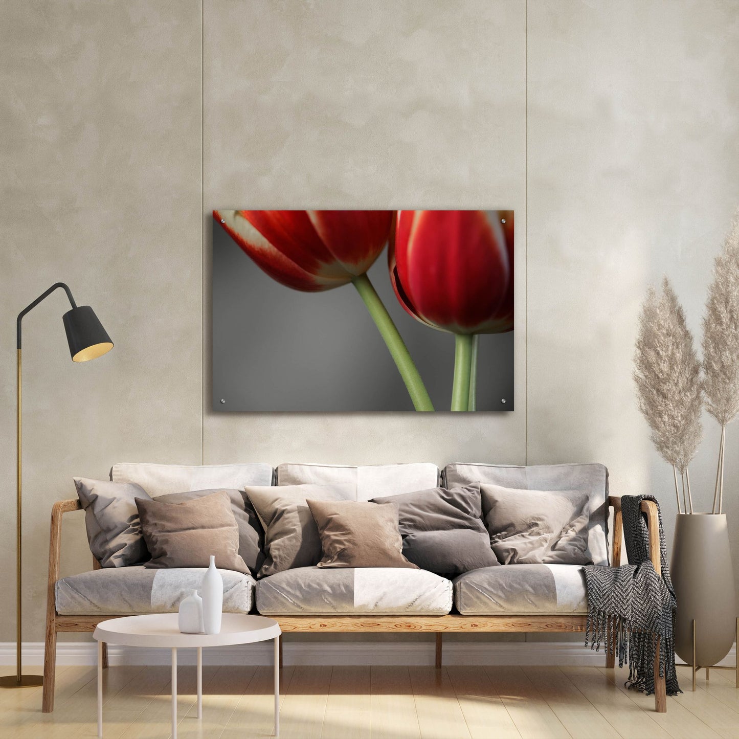 Epic Art 'Red Tulips On Grey 02' by Tom Quartermaine, Acrylic Glass Wall Art,36x24