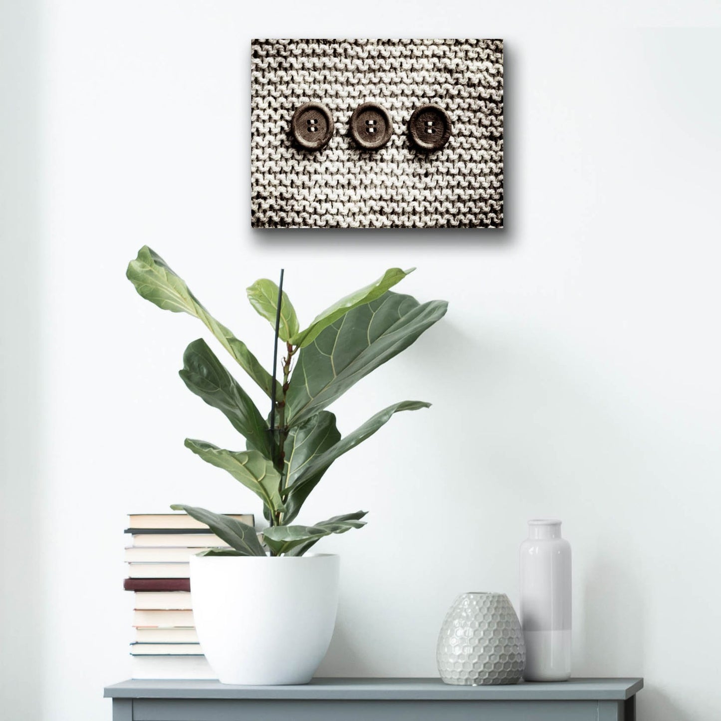 Epic Art 'Row Of 3 Old Buttons On Wool' by Tom Quartermaine, Acrylic Glass Wall Art,16x12