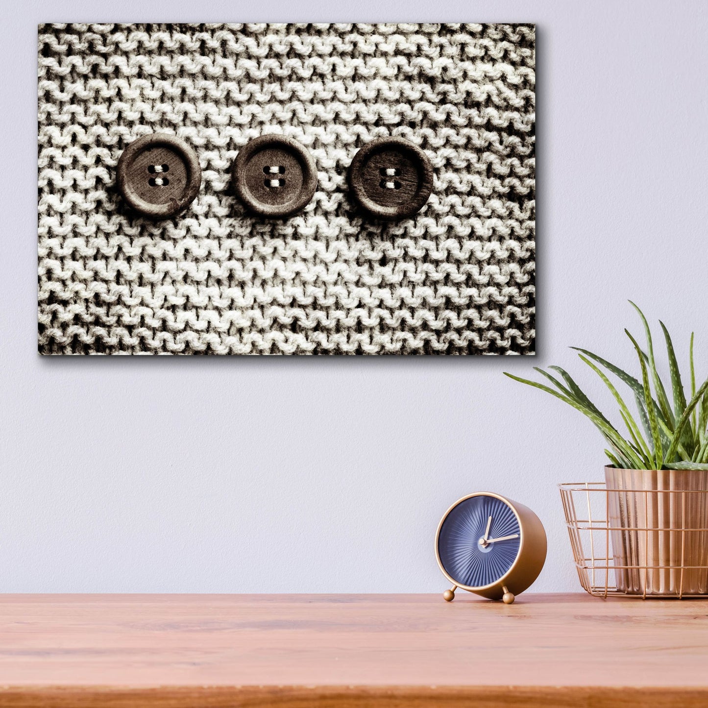 Epic Art 'Row Of 3 Old Buttons On Wool' by Tom Quartermaine, Acrylic Glass Wall Art,16x12