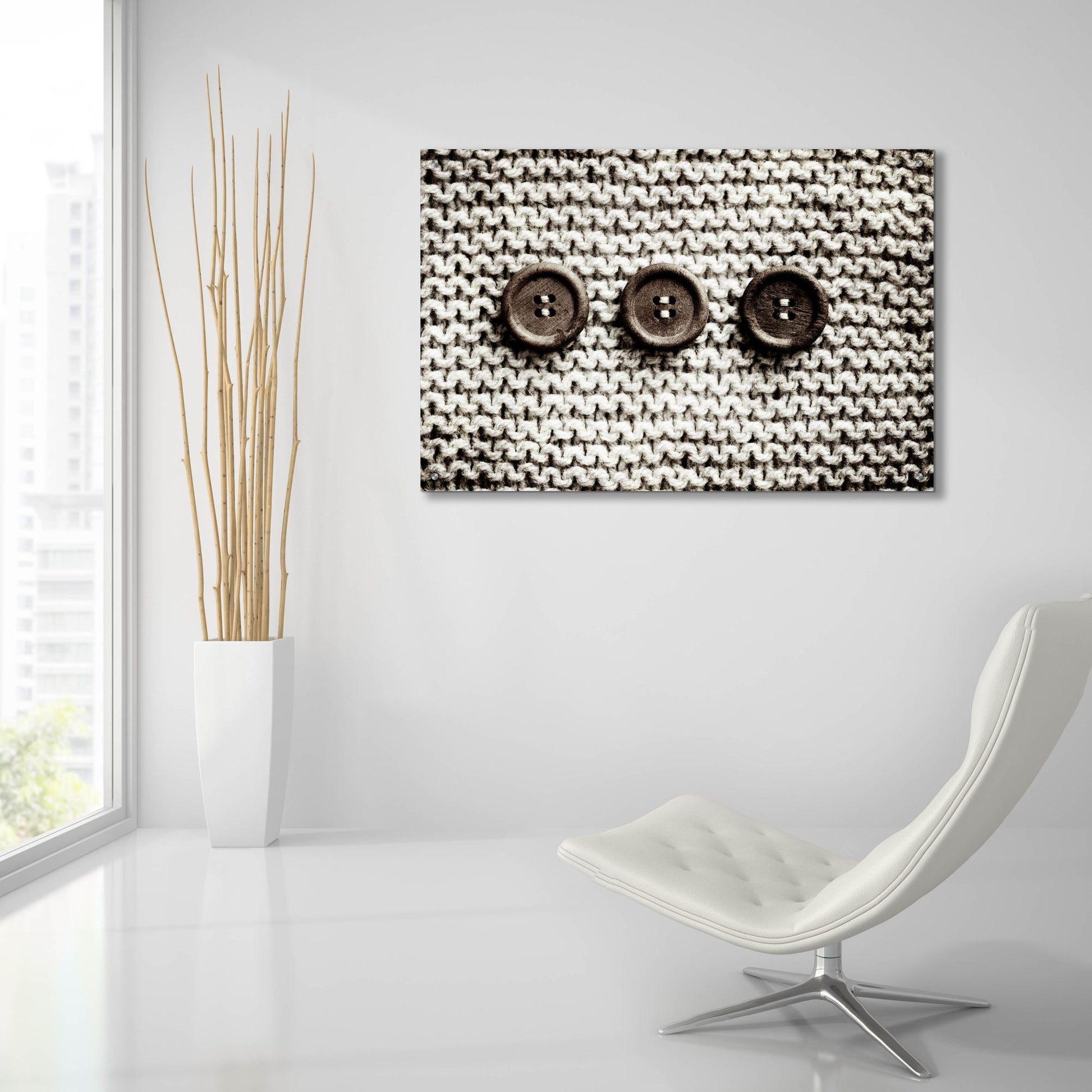 Epic Art 'Row Of 3 Old Buttons On Wool' by Tom Quartermaine, Acrylic Glass Wall Art,36x24