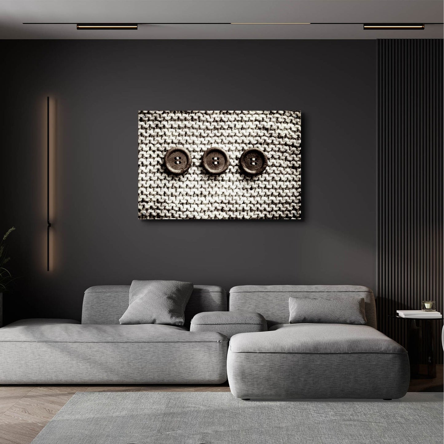 Epic Art 'Row Of 3 Old Buttons On Wool' by Tom Quartermaine, Acrylic Glass Wall Art,36x24